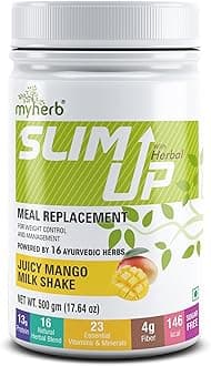 MYHERB Slim Up Meal Replacement Shake With 16 Natural Herbal Blend (Ayurvedic Formula) For Weight Control&Management-13.5g Protein-23 Vitamins For Men&Women (Juicy Mango Milk Shake, 500 gm)