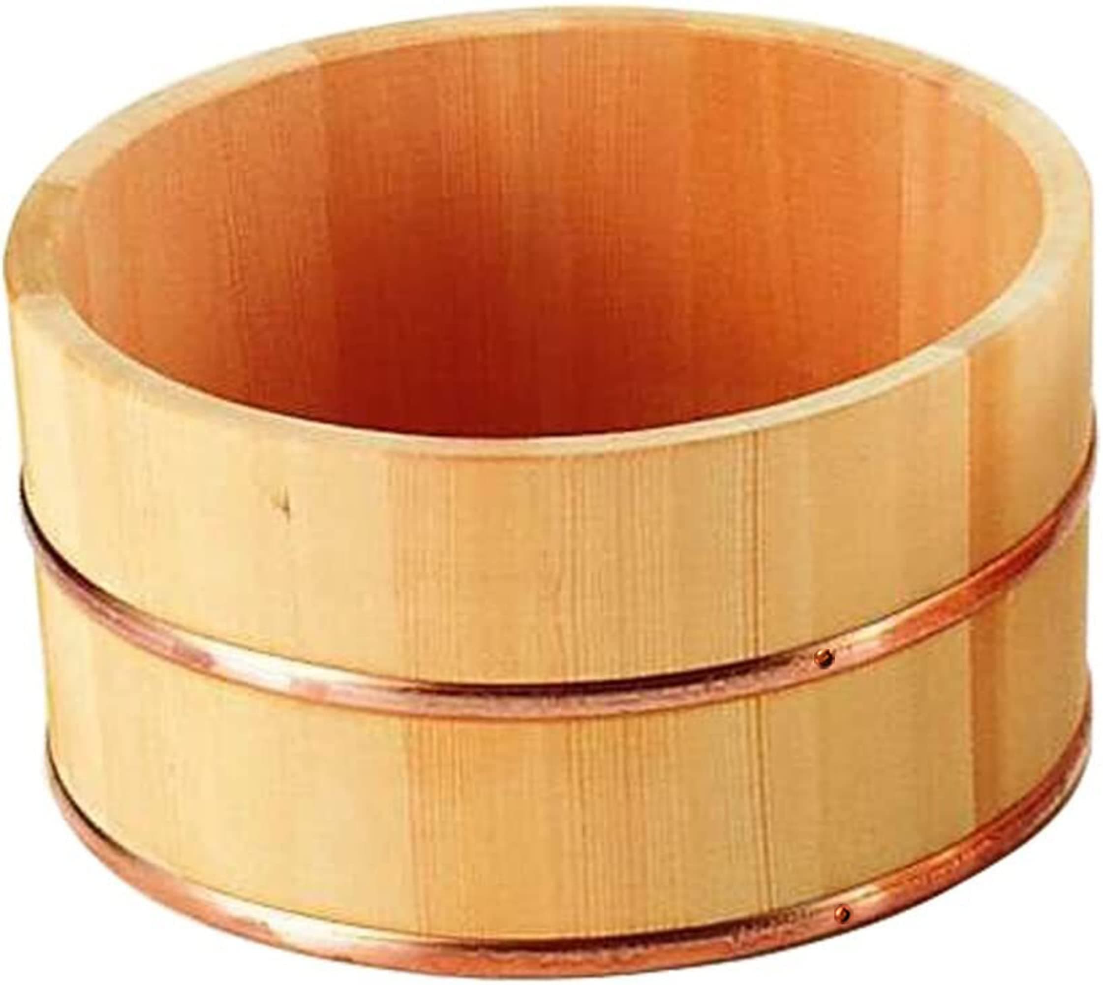 Japanese Cypress Sawara Oke Wood Bath Bucket, Reinforced Copper Rings, Made in Japan