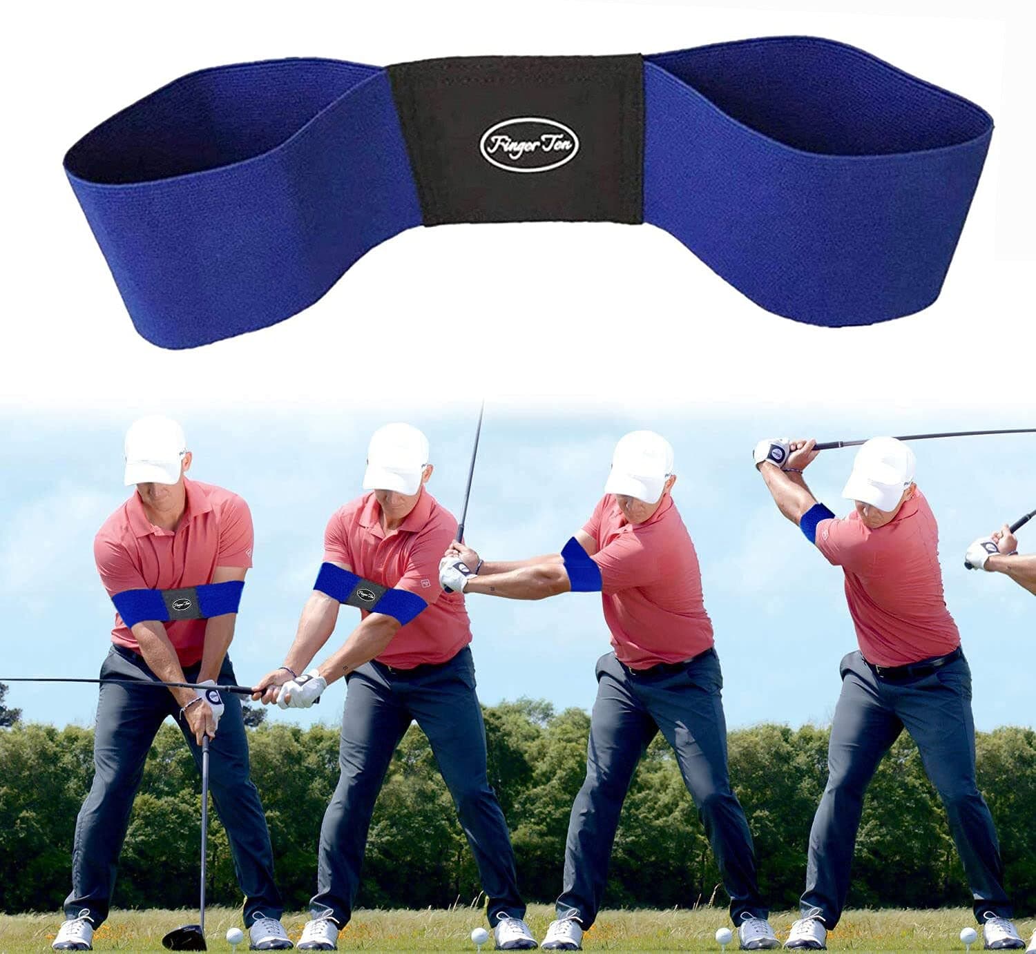 Jeantet Sport Golf Swing Armband Trainer Aid Grip Secret Arm Band Trainer Value 2 Pack, Golf Training Aids Professional Motion Posture Correction For Men Women Kids (1 Pack Golf Swing Band-Blue)