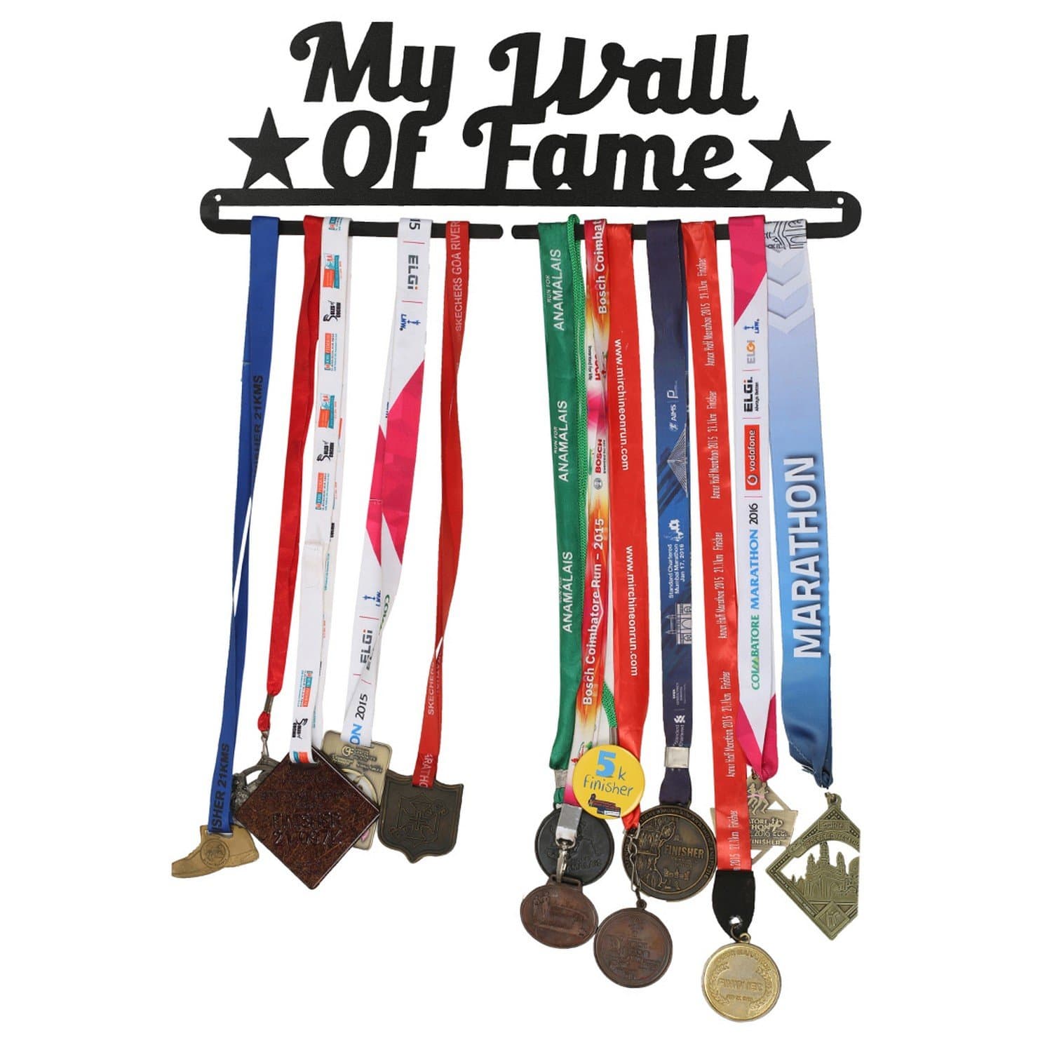 RUNWYND Wall of Fame 2 Stars Metal Medal Hanger - Black (42 cm x 14 cm)