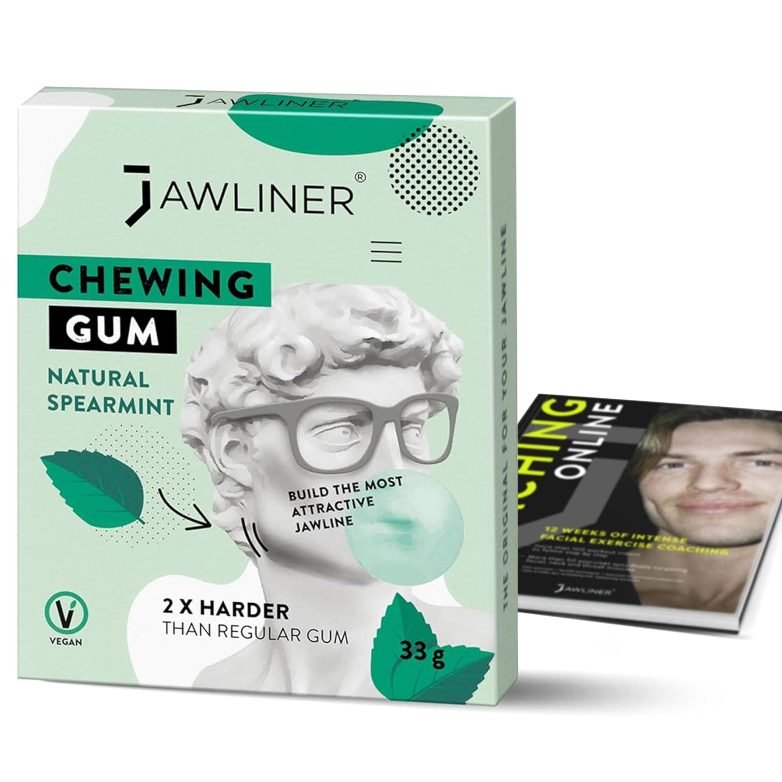 Jawliner Hard chewing Gum, Jawline gum - Sugar Free Mint Gum - Jaw Exerciser - mastic gum for Mewing - 2x Harder Than Regular Chewing Gum 33 Grams (12 Strips)