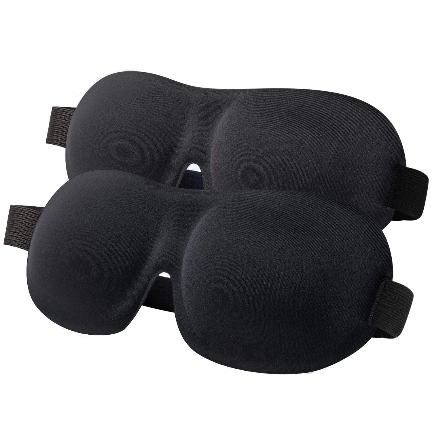Sleep Mask for Women Men, 100% Blackout Light Blindfold 2 Pack, Fully Adjustable Buckle Strap 3D Contoured Eyeshade Soft Eye Sleeping Masks for Travel, Spa, Naps, Airplane, Meditation (Black & Black)