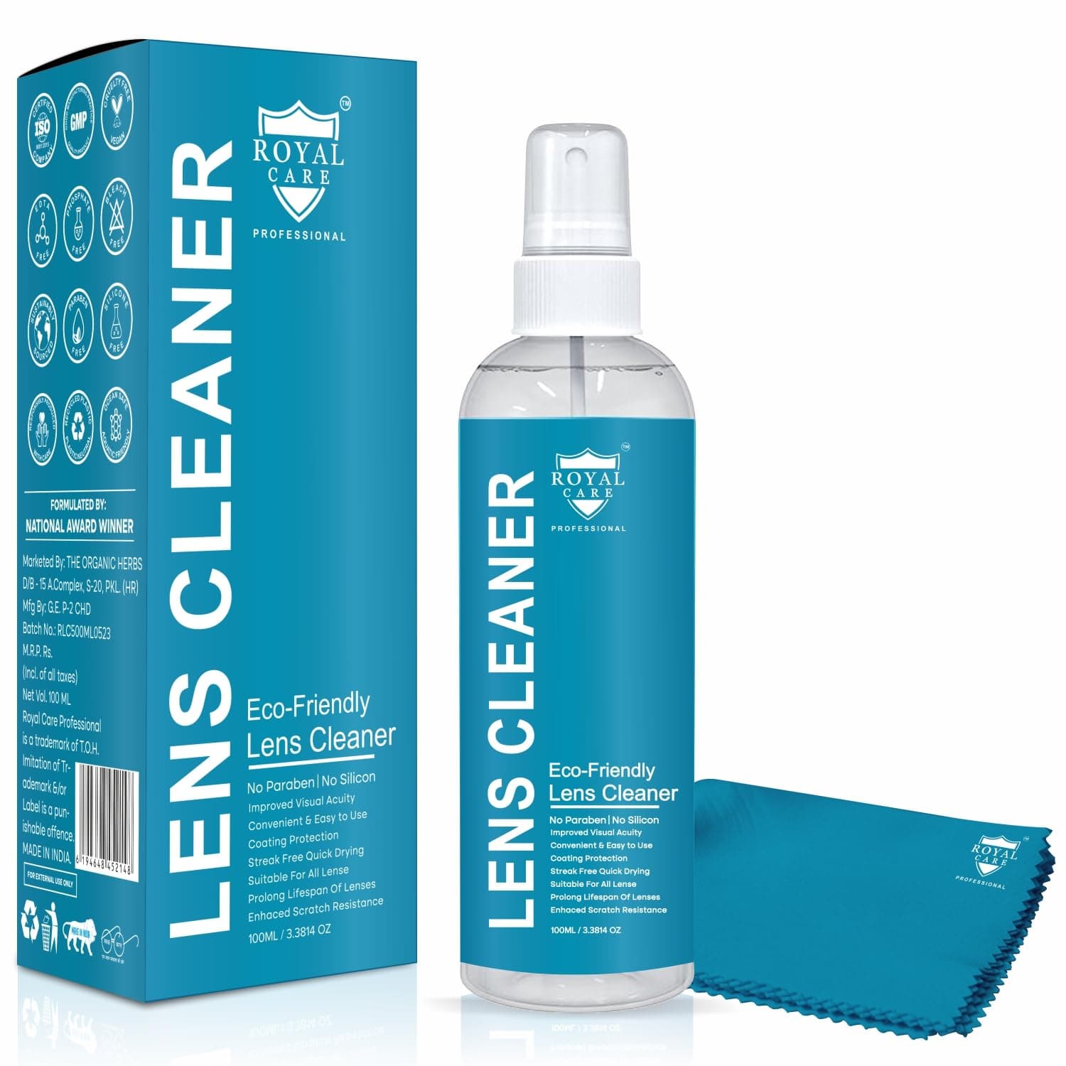 Lens Cleaner Spray Kit – Professional Lens Cleaner Spray 100ml with 1 Microfiber Cloths – Best for Eyeglasses, Cameras, and Lenses - Safely Cleans Fingerprints, Dust, Oil