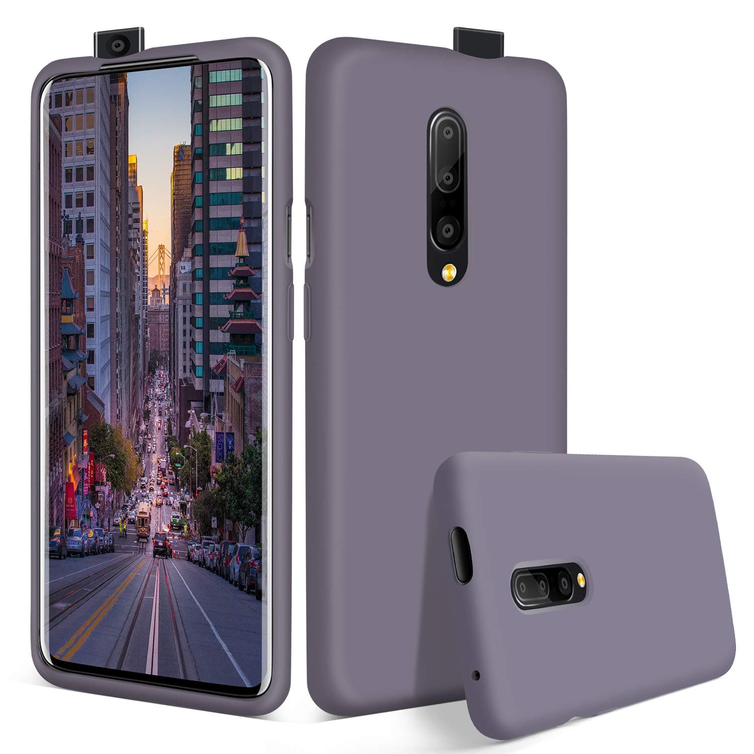 abitku Oneplus 7 Pro Case Silicone, Liquid Silicone Gel Rubber Shockproof Case Soft Microfiber Cloth Lining Cushion (360 Full Body) Compatible with Oneplus 7 Pro 6.67" (Lavender Gray)