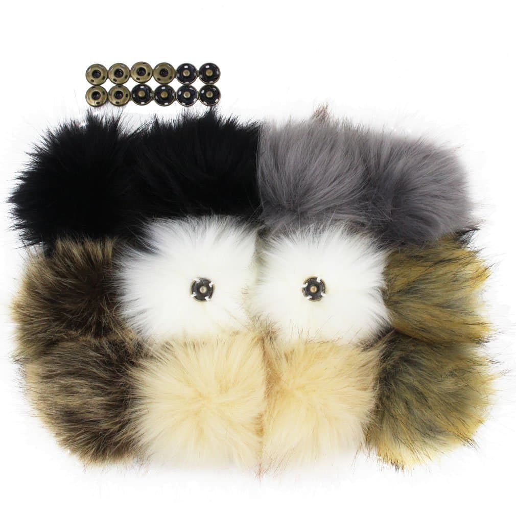 SUSULU12pcs DIY Knitting Hats Accessires - Faux Fake Fur Pom Pom Ball with Press Button