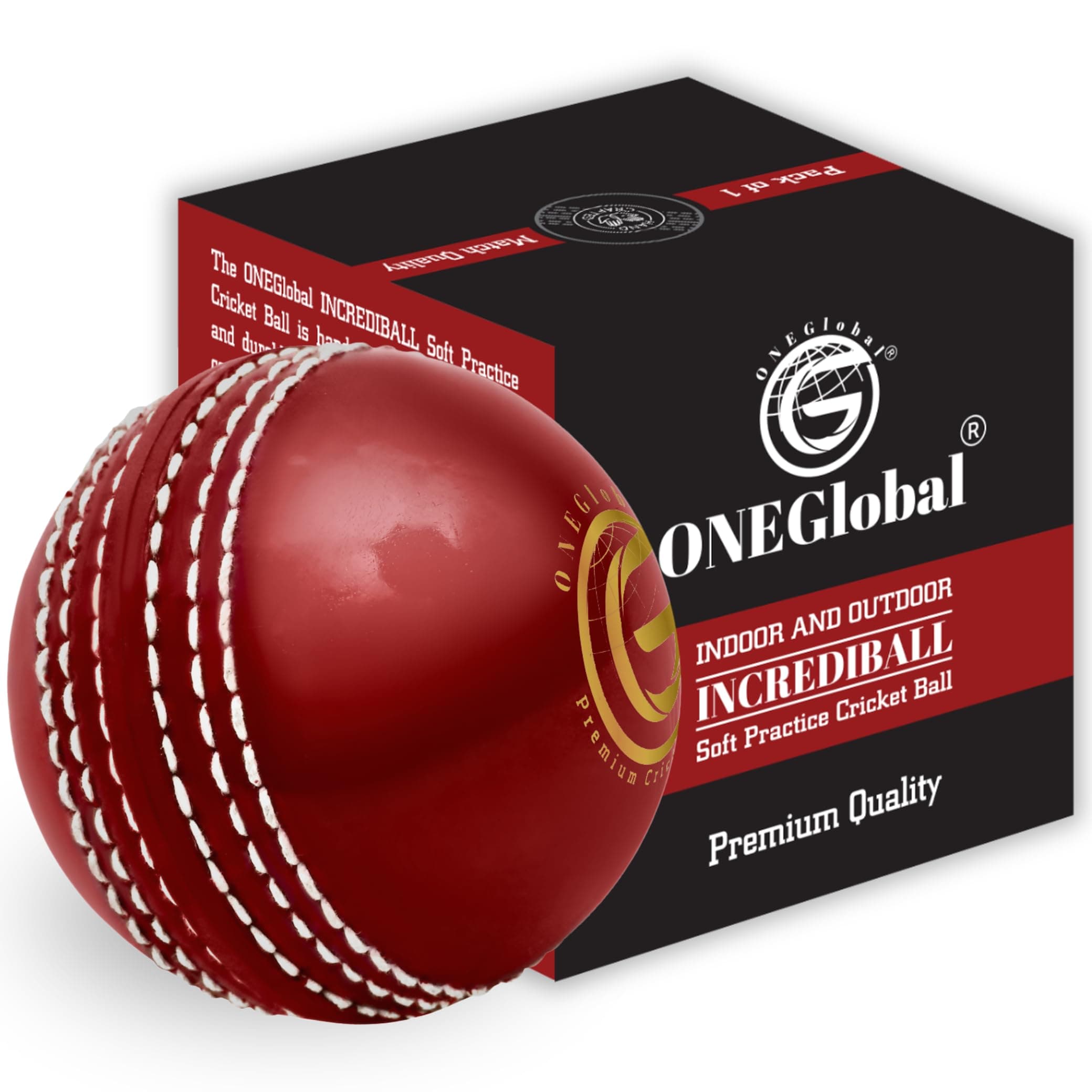 Incrediball Soft Practice Cricket Ball | Outdoor & Indoor Rubber Cricket Ball With Core & Stitched Seam | For Practice, Honing Skills & Family Fun | Senior and Junior Sizes