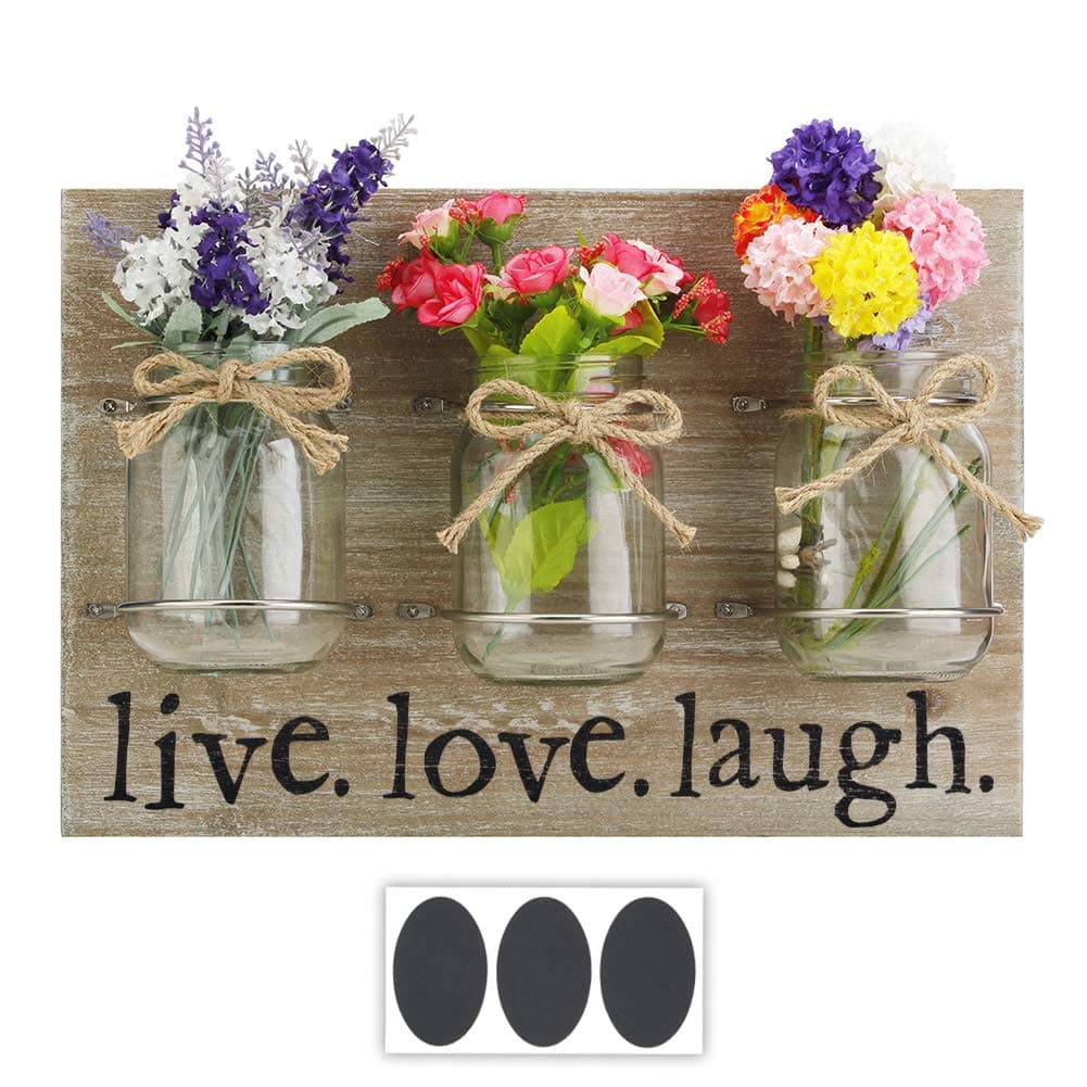 Round Rich Solid Wood Plaque with Mason Jars and Butterfly Knot Rope - Rustic Wall Décor