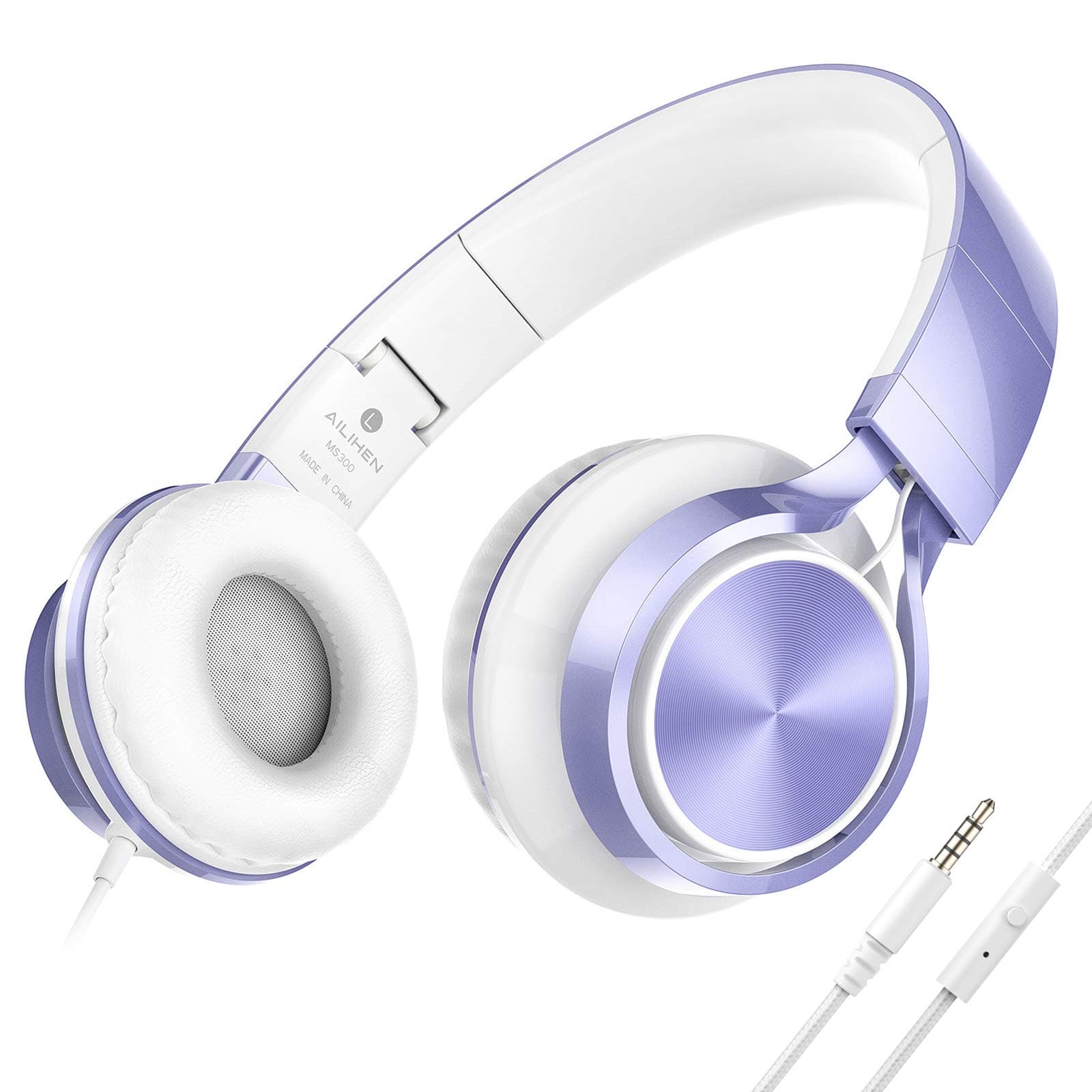 Kids Headphones for School Boys, Headphones with Microphone for Chromebook Laptop Computer Smartphone, 3.5mm Foldable Lightweight Headset for Teen Teenager (Violet)