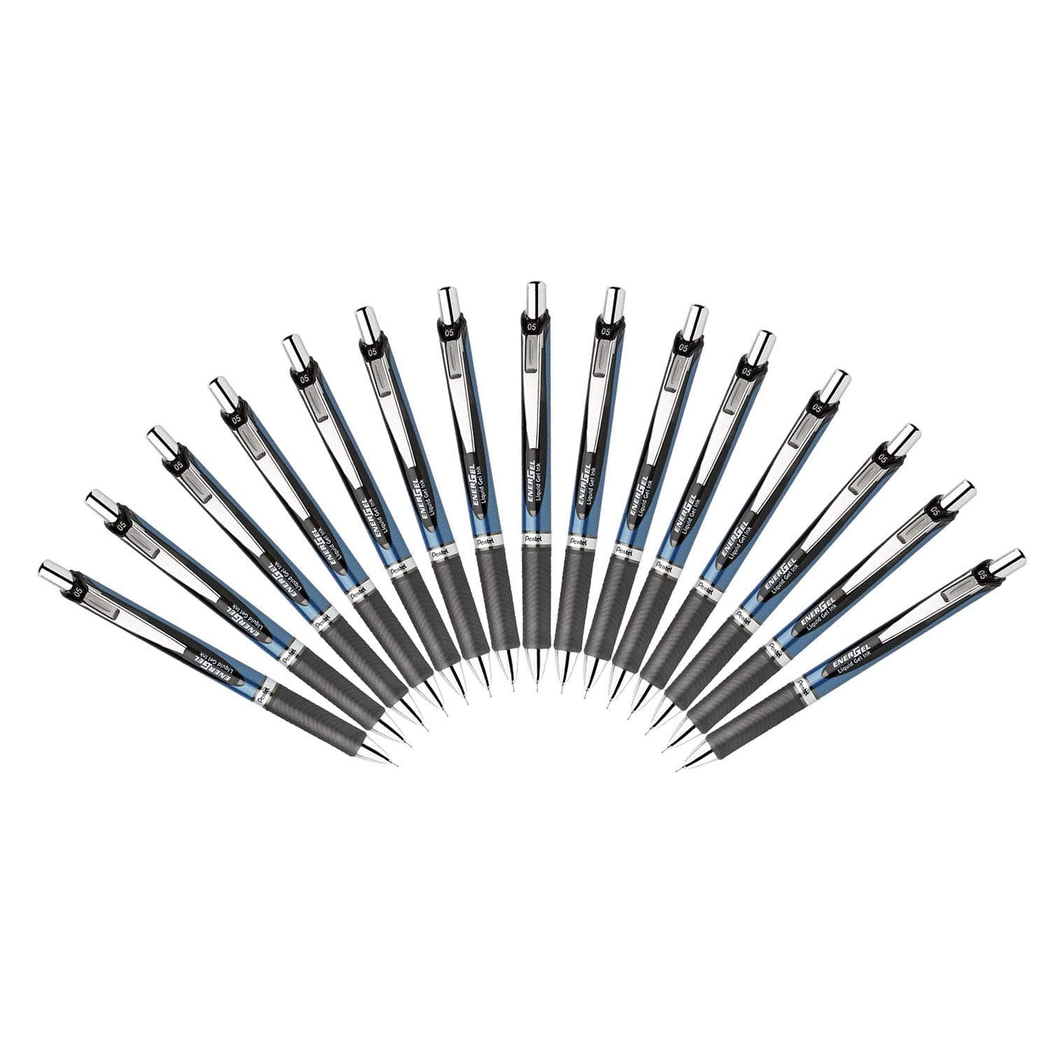 EnerGel Deluxe RTX Retractable Liquid Gel Pen - 0.5mm - Fine Line - Needle Tip - Black Ink/ Blue&Black Body/Total 15Pens Set