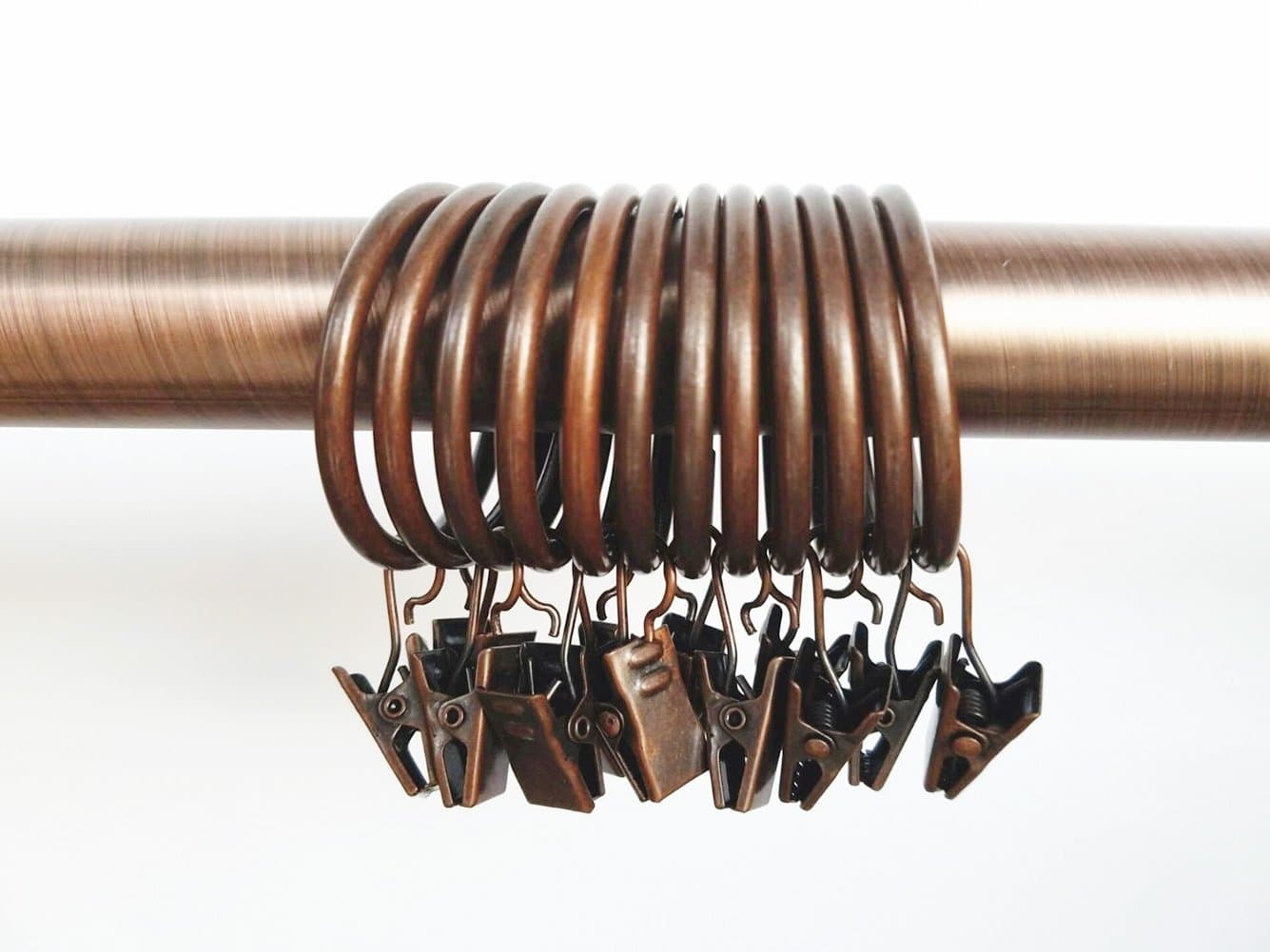 Echodo Window Curtain Rings with Clips Copper Color Shower Curtain Metal Chrome Ring 1 inch Clothes Clip Rings Clamps Hanging Hooks 40 Packs