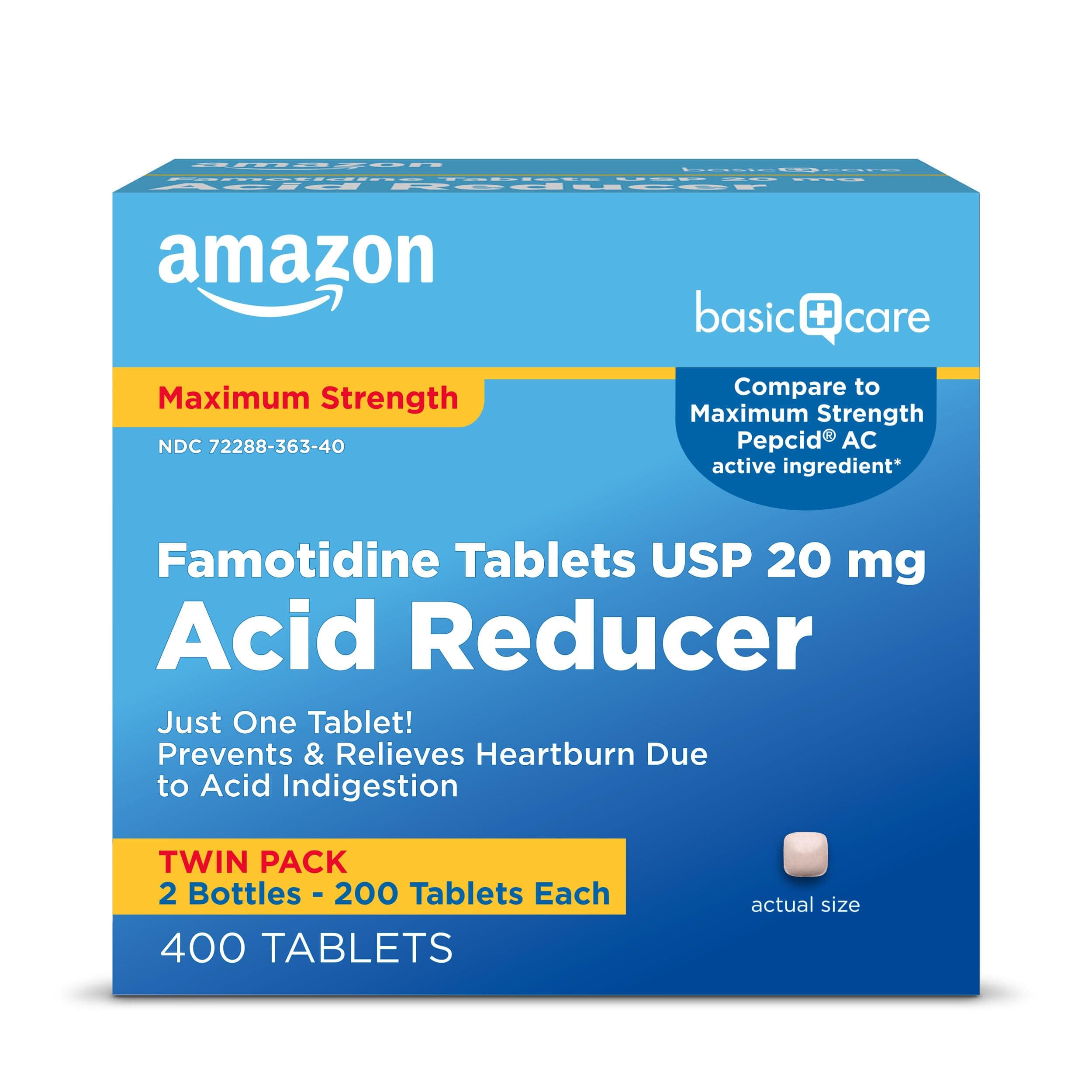 Maximum Strength Famotidine Tablets, 20 mg, Acid Reducer for Heartburn Relief, Prevents & Relieves Heartburn, 400 Count Pack