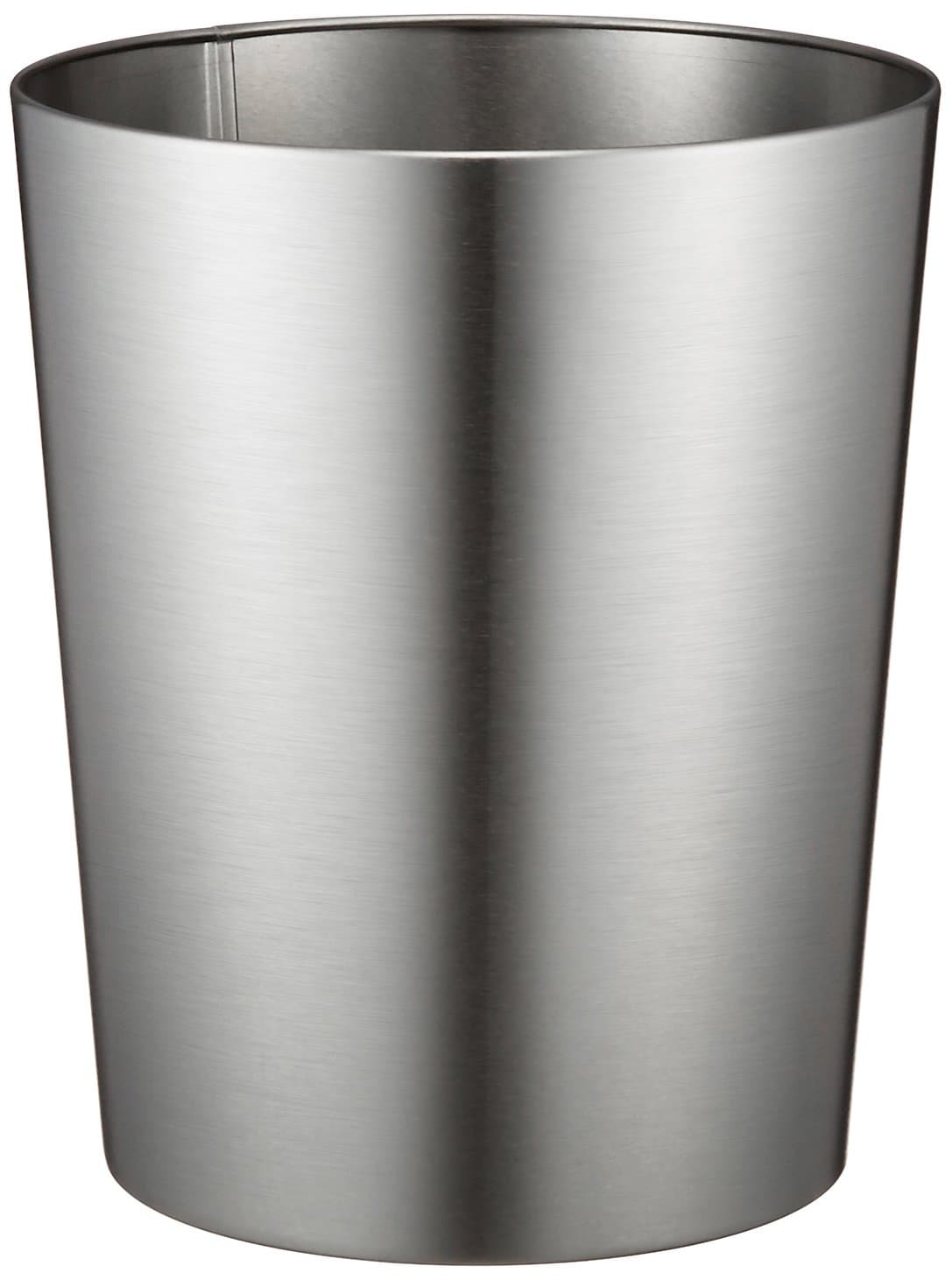 iDesignround Metal Waste Basket, The Patton Collection - 8" X 8" X 9.7", Brushed Stainless Steel