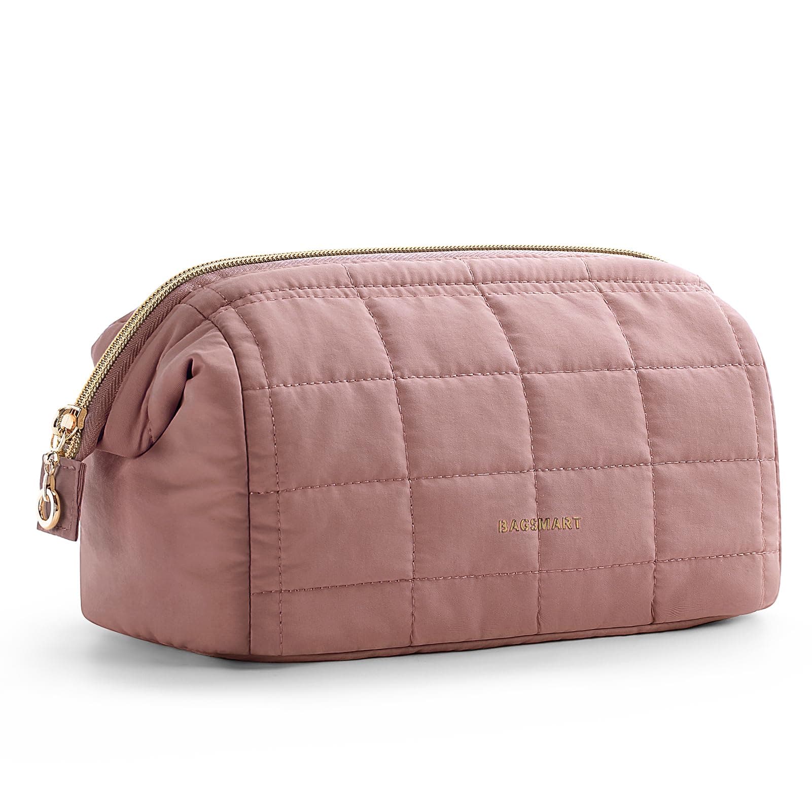 Makeup Bag Travel Toiletry Bag, Puffy Padded Make Up Bags for Women Makeup Organizer Case, Wide-open Pouch Purse Travel Essentials Toiletries Accessories Brushes, Dark Pink