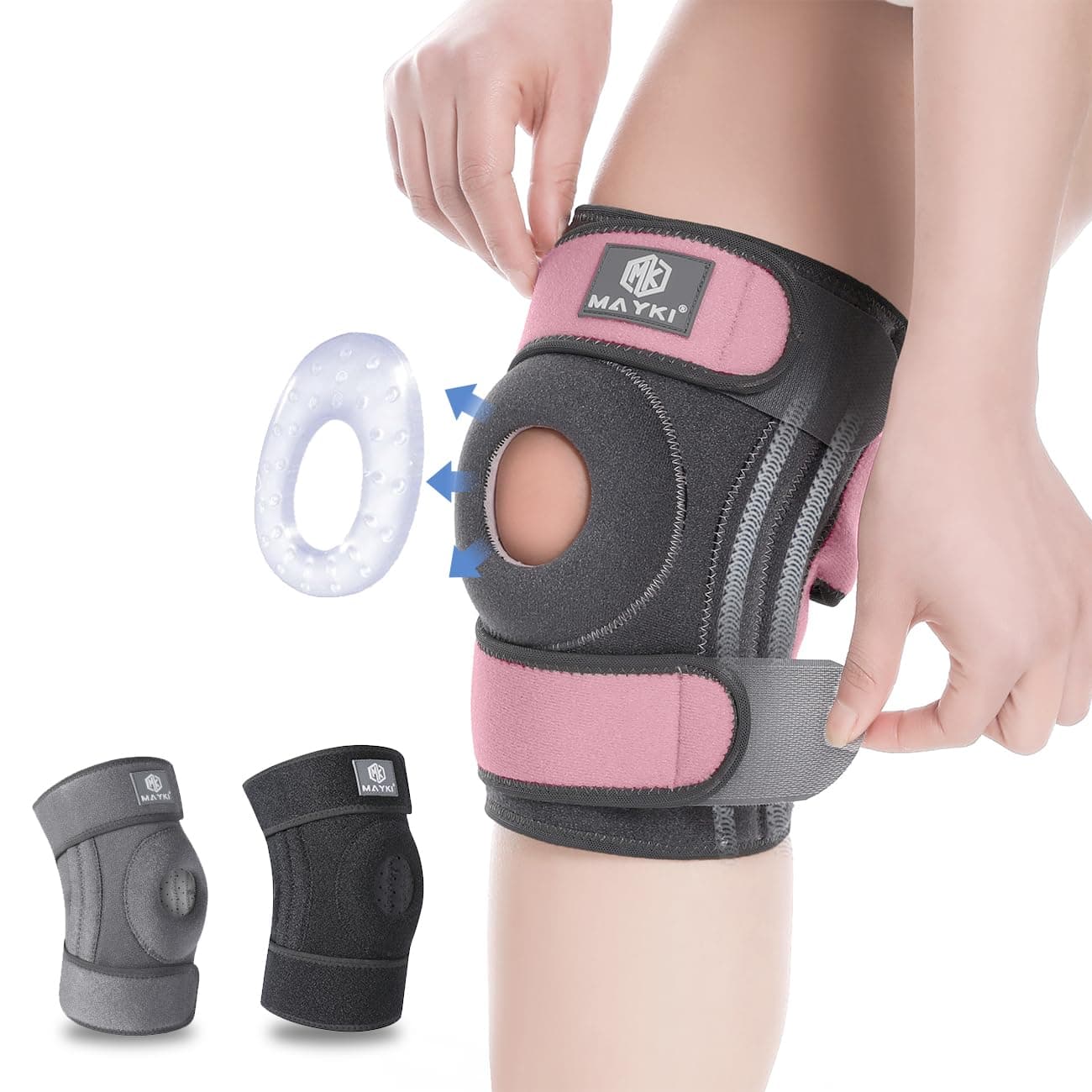 MAYKI Knee Brace with Patella Gel Pad for Women 1 PCS, Adjustable Breathable Knee Supports for Arthritis/Ligament Damage, Running/Weight Lifting