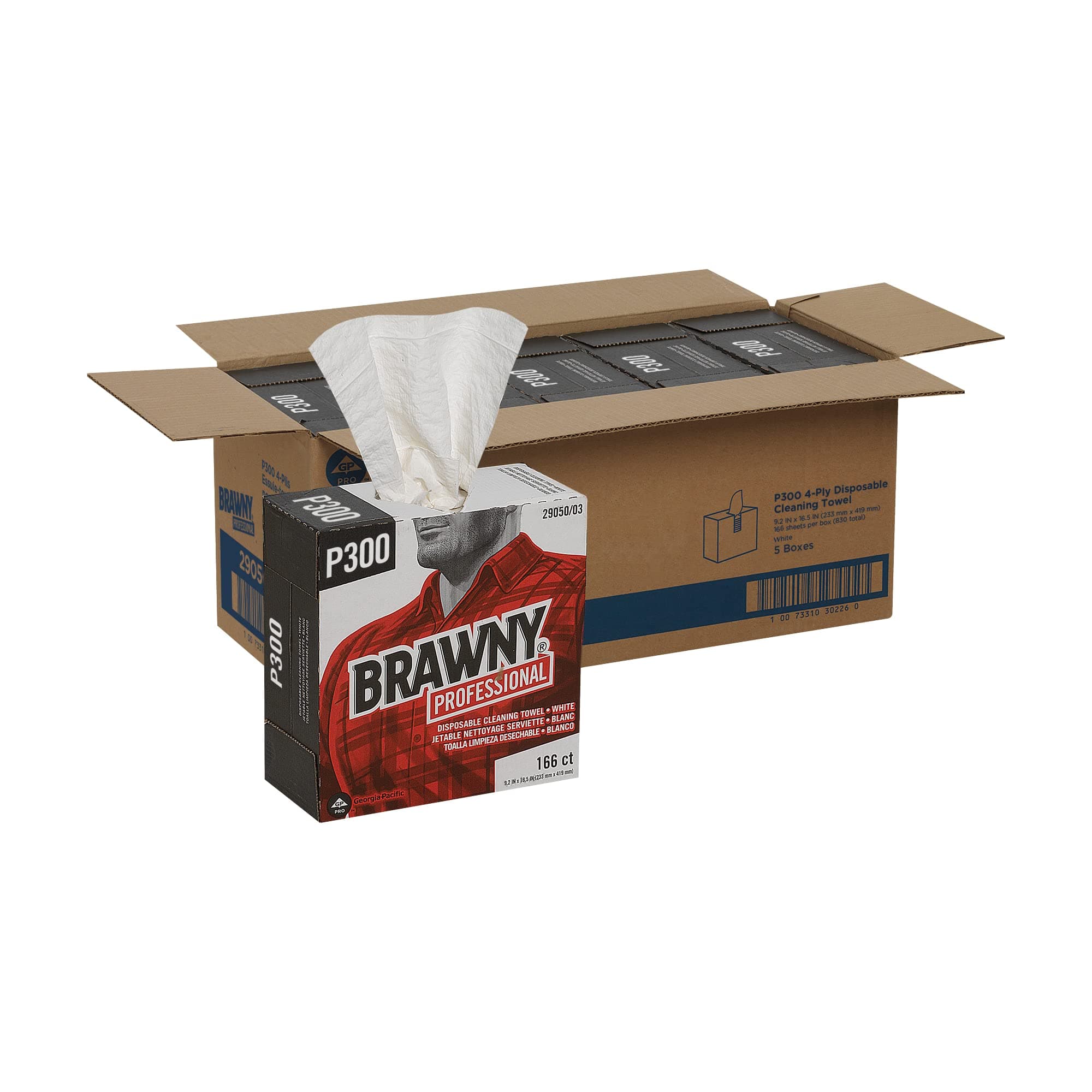 Brawny Professional P300 Disposable Cleaning Towel by GP PRO 29050/03 Medium Duty Tall Box White 5 Boxes @ 166 Count
