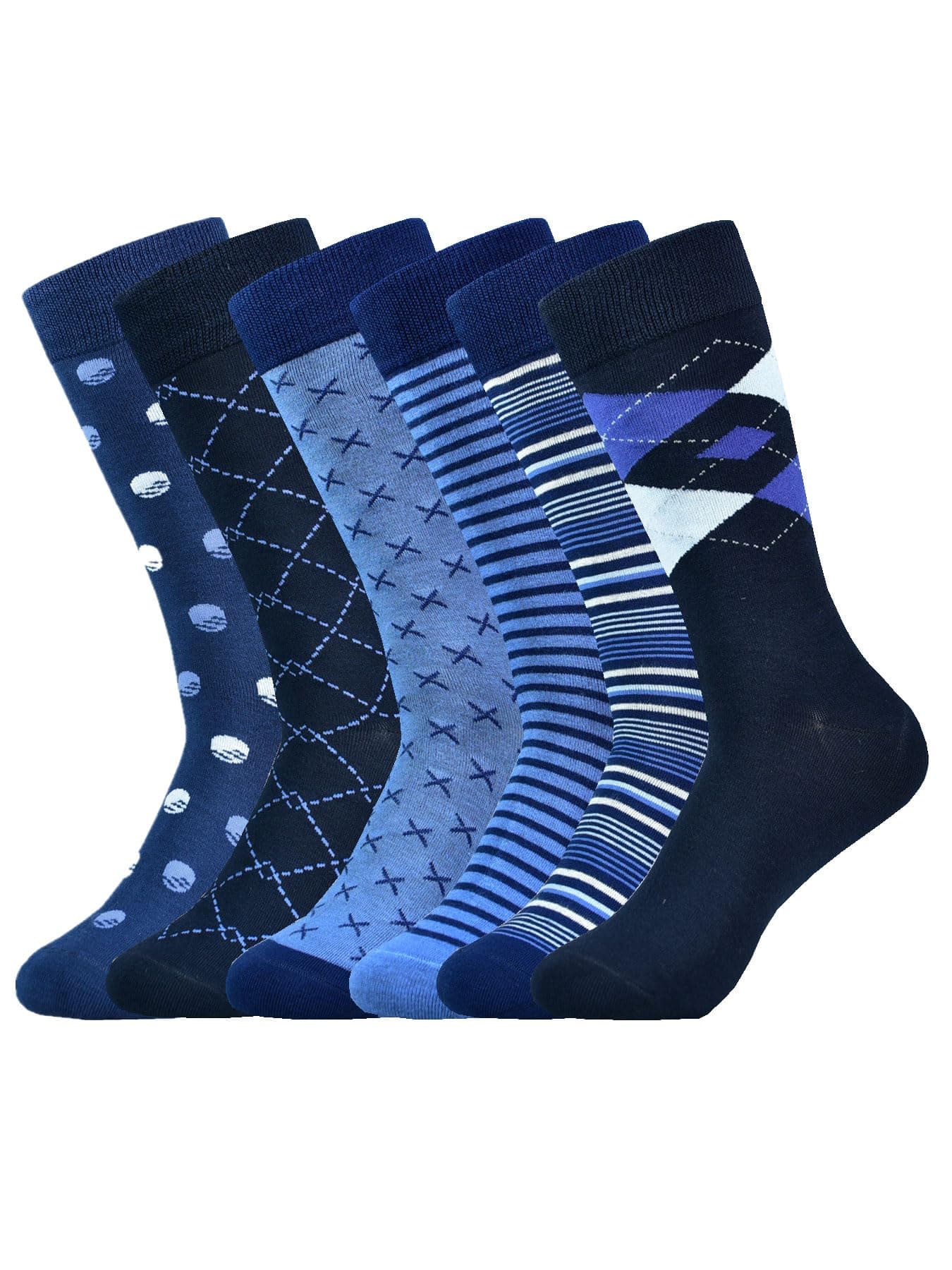 Mens Dress Socks Business Casual Pattern，6-Pairs Bamboo Crew Sock for Men Shoe Size 8-13