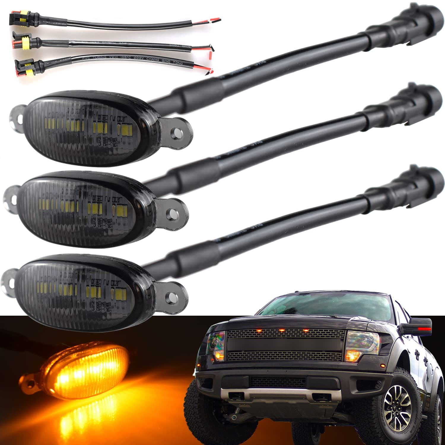 Boigoo Front Grill Lights compatible for Ford Raptor F150 Grilles 2010-2014 & 2017-up, Yellow LED Parking/Running Amber Light, Not for Aftermarket Grille | 2011 2012 2013 2018 2019 2020 2021
