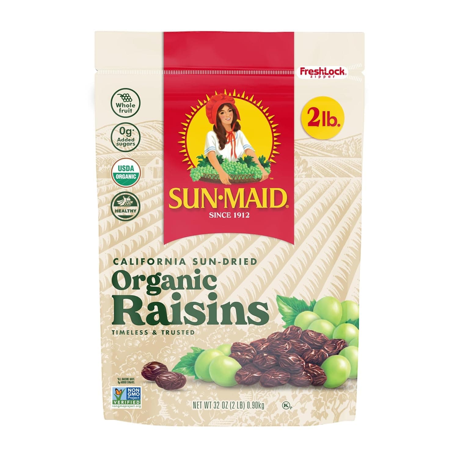 Organic California Sun-Dried Raisins - 32 oz Resealable Bag - Organic Dried Fruit Snack for Lunches, Snacks, and Natural Sweeteners
