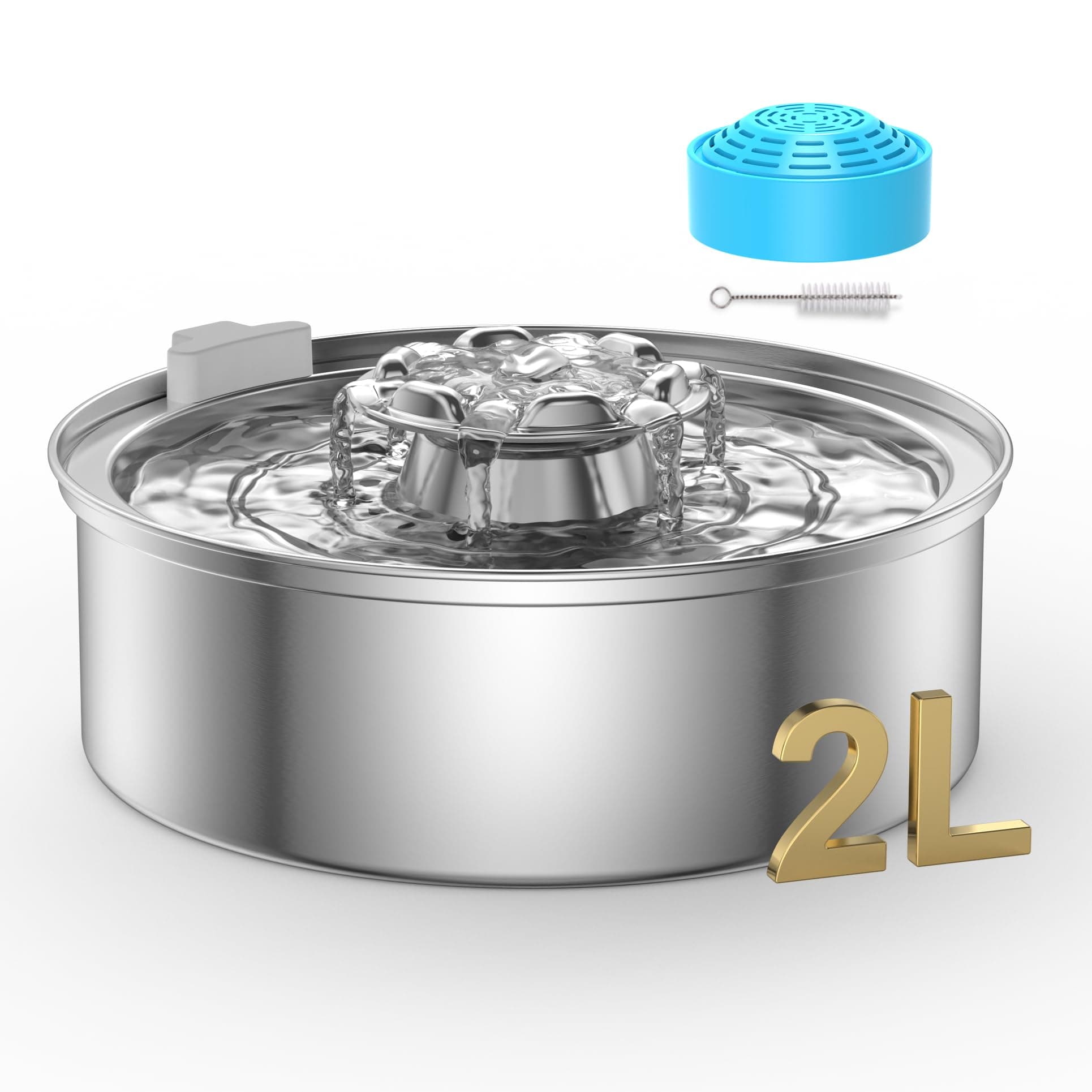 OYES Cat Water Fountain,Stainless Steel 2.0L/67oz Automatic Circulating Pet Water Fountain,Ultra-Quiet Pump with LED Light,Dishwasher Safe,Cat Fountain Suitable for Cat and Puppy (2L Cat Fountain)