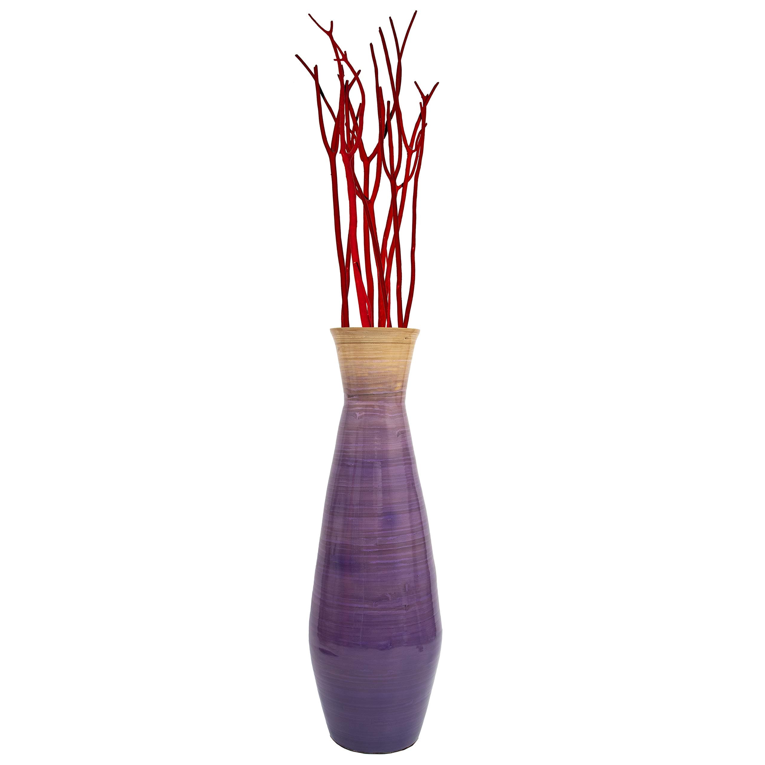 Uniquewise Classic Bamboo Floor Vase Handmade, for Dining, Living Room, Entryway, Fill Up with Dried Branches Or Flowers, Glossy Purple, 28" H x 9" Diameter