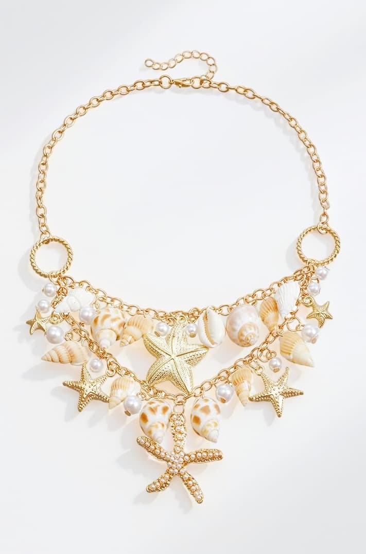 - Necklace for Women Girls Boho Seashell Conch Starfish Pendant Pearl Necklace Golden Metal Choker Layered Adjustable Chains Beach Wear Jewellery Gifts for Women,Girls