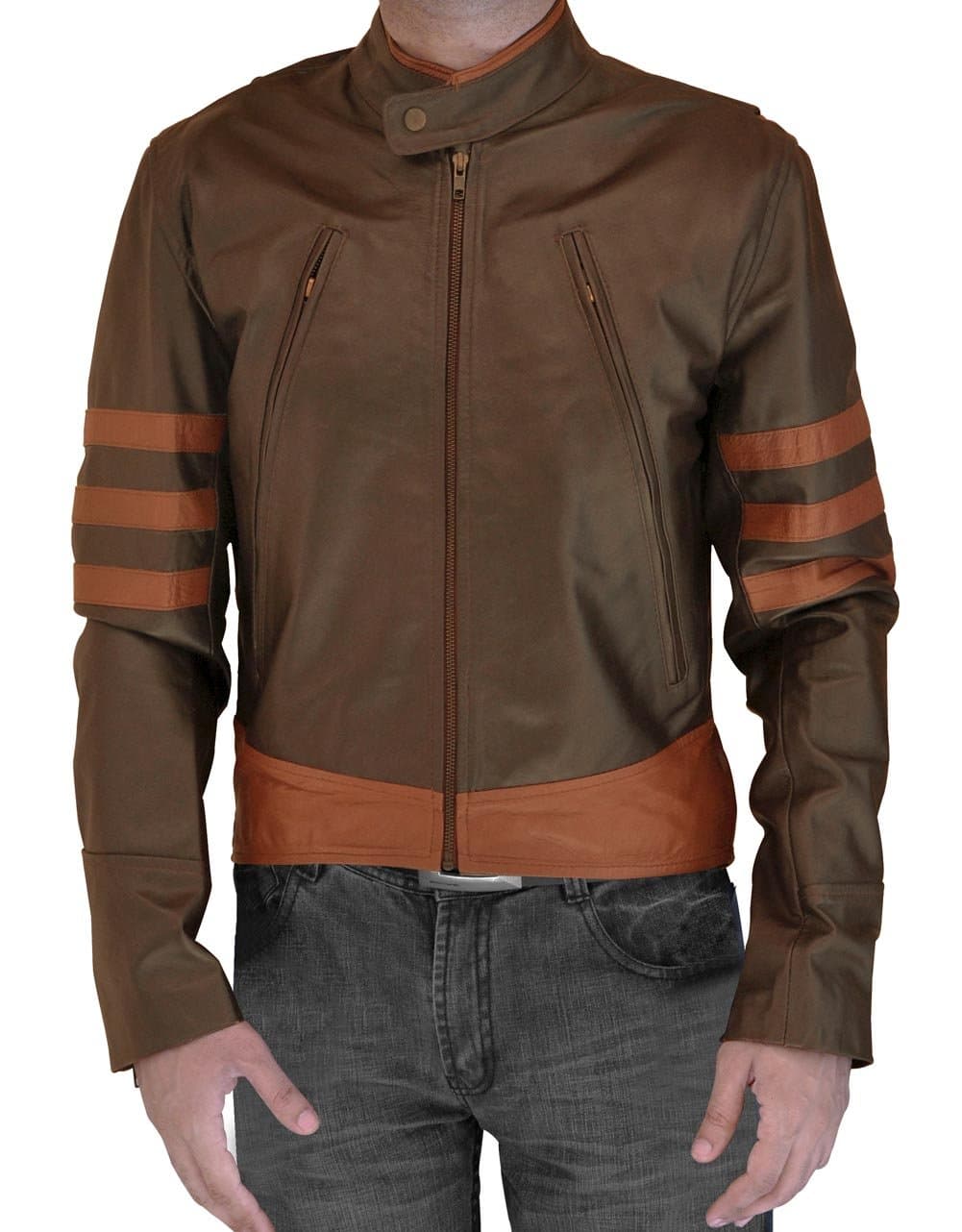 Mens Slim Fit Brown X Men Origins Wolverine Leather Jacket