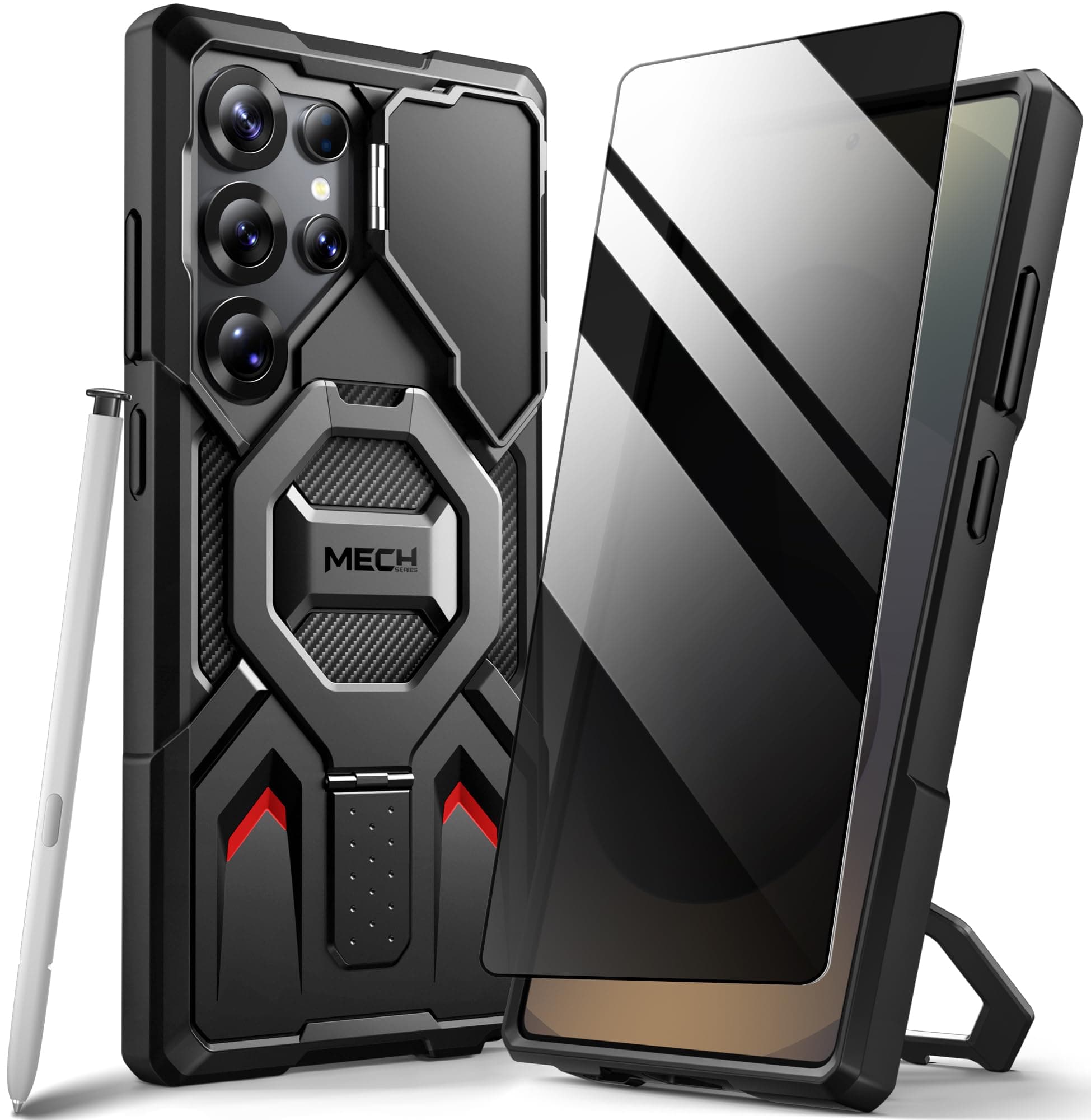 TONGATE Magnetic for Samsung Galaxy S25 Ultra Case with Ring Stand, [Compatible with MagSafe][Camera Cover Kickstand]Drop Shockproof Rugged Phone Case for S25 Ultra with Screen Protector 2025, Black