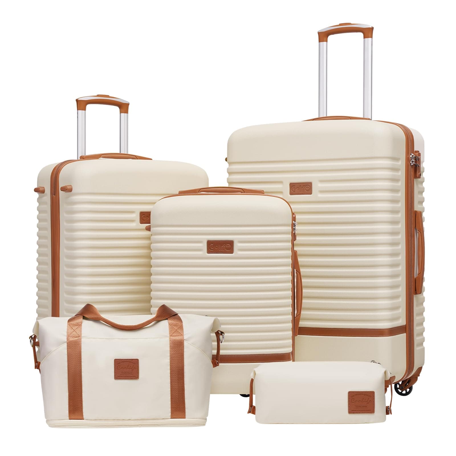 Suitcase Set 3 Piece Luggage Set Carry On Travel Luggage TSA Lock Spinner Wheels Hardshell Lightweight Luggage Set(White, 5 piece set)