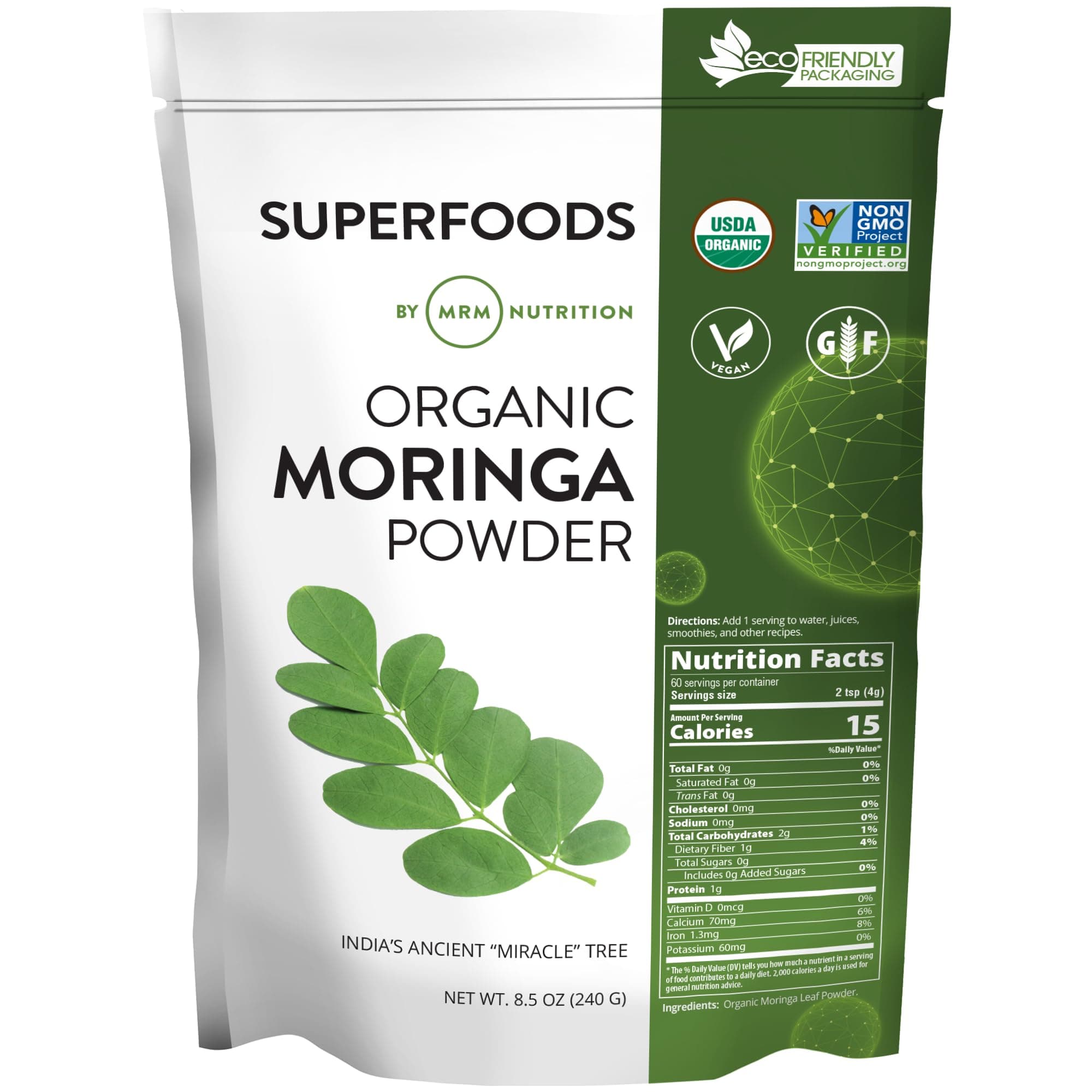 MRM Nutrition Moringa Powder| Superfoods | Digestive health | High fiber | Antioxidant | 60 servings
