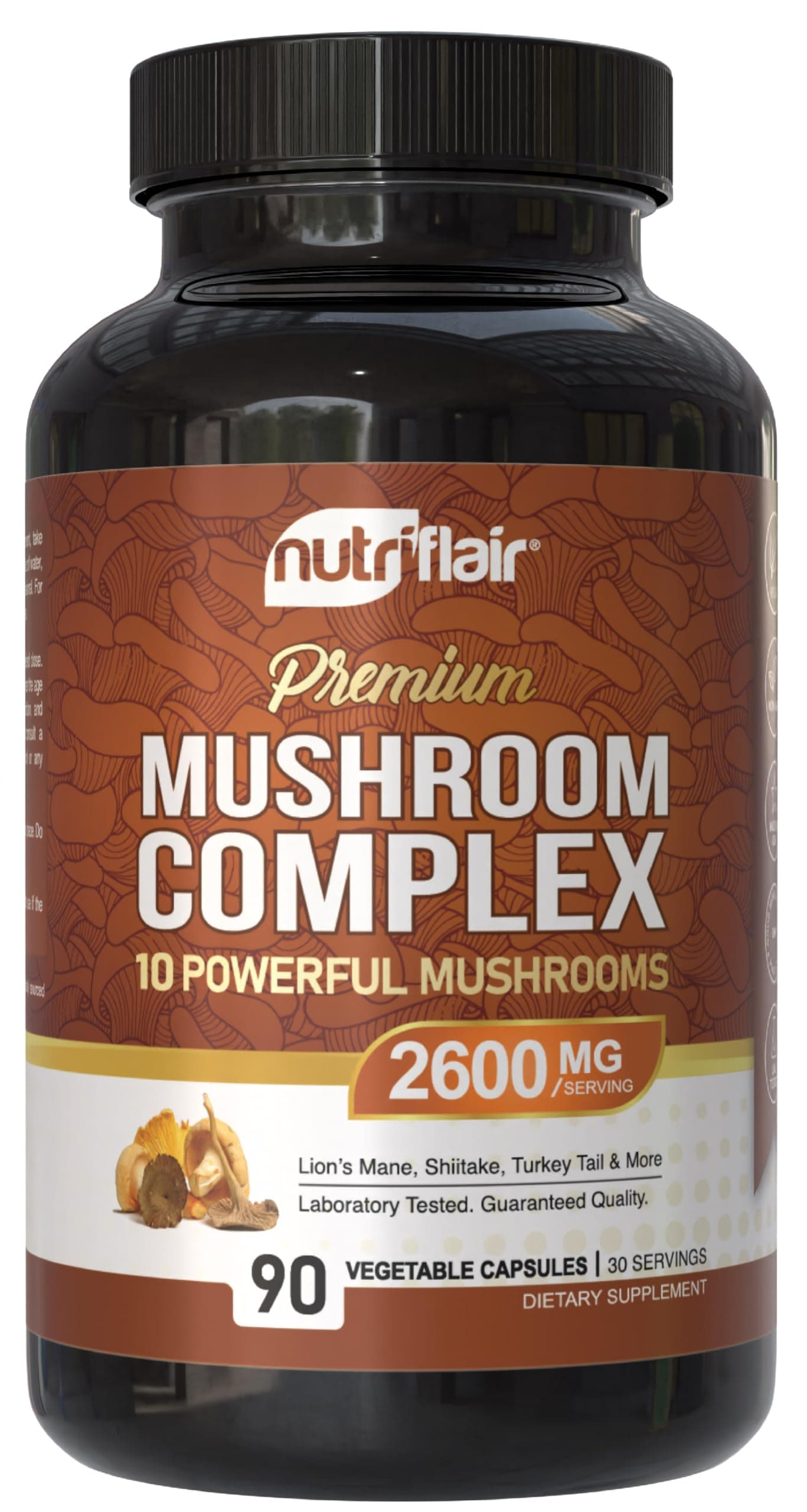 NutriFlair Visit the Store 10 Organic Mushroom Supplement 90 Capsules (2600mg)