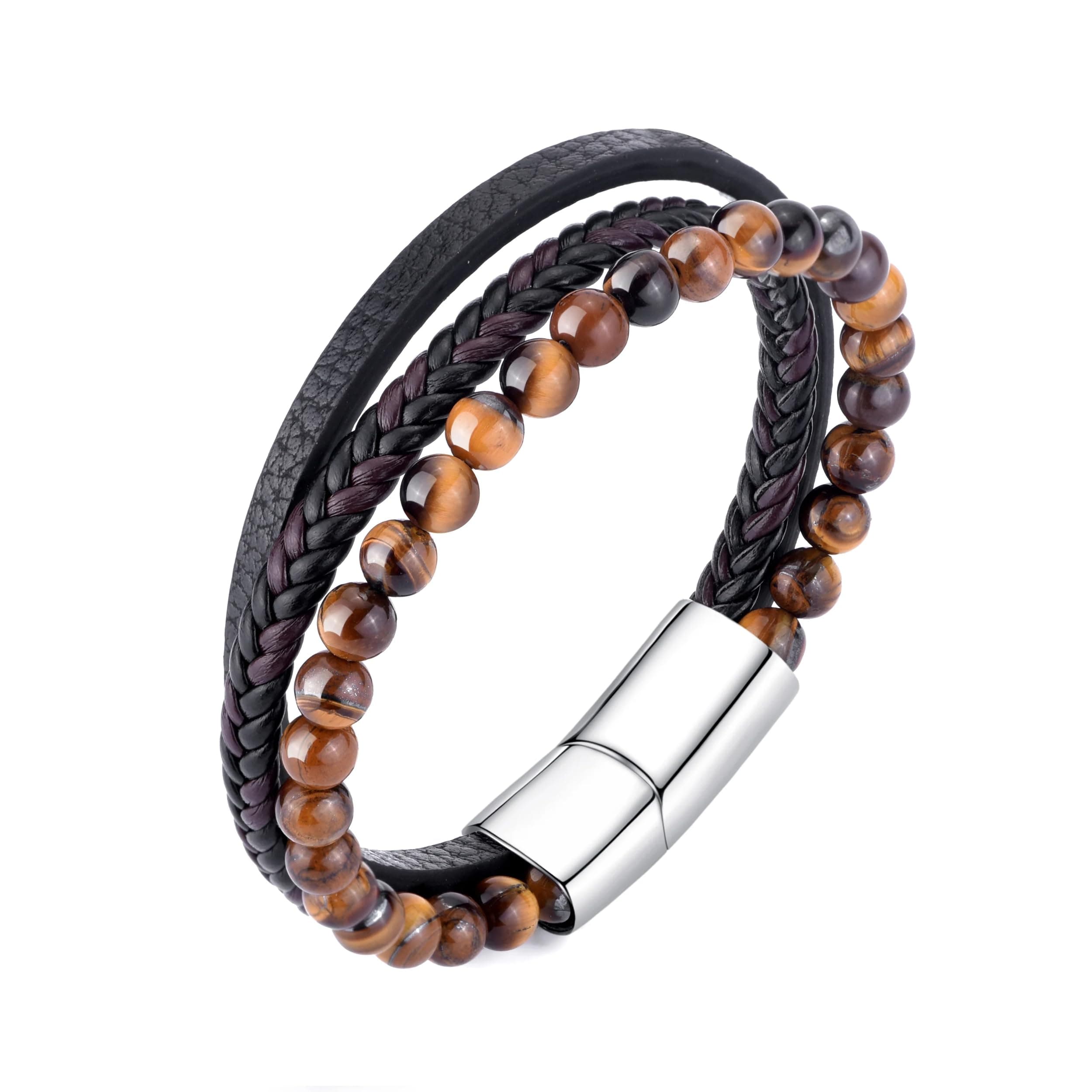 Philip Jones Men's Genuine Leather Tiger's Eye Bracelet