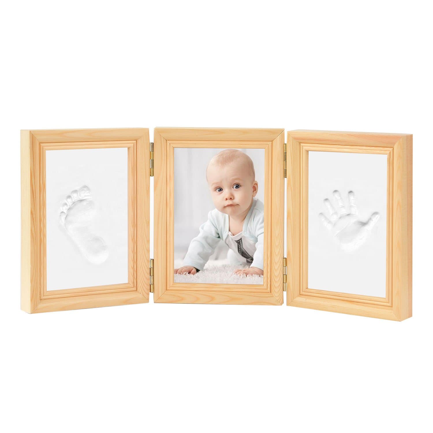Baby Photo Frame Newlemo Baby Prints Frames Newborn Baby Hand and Footprint Baby Keepsake (3 parts, wood)