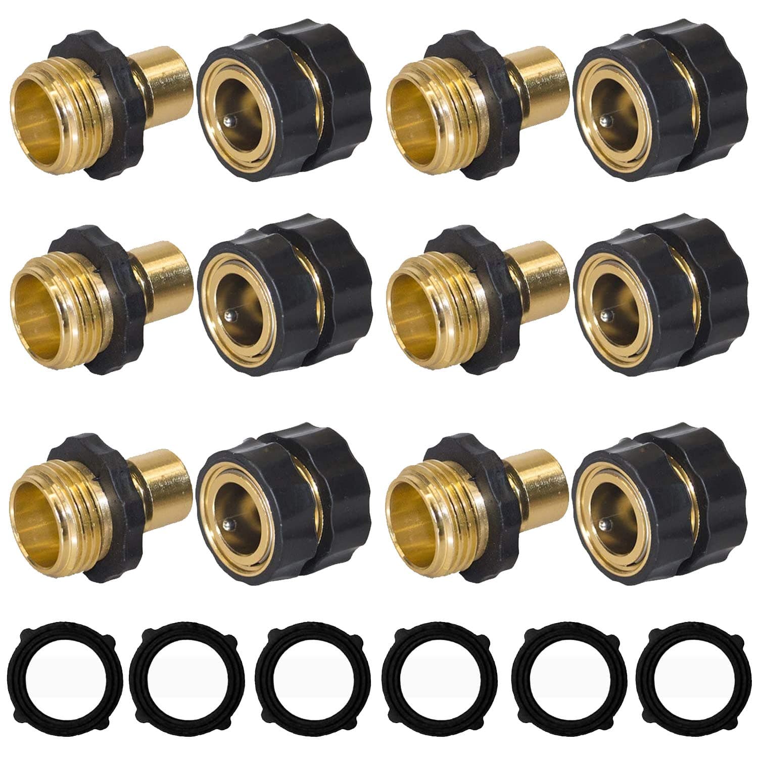 Garden Hose Quick Connector, 3/4 Inch Male and Female Garden Hose Fitting Quick Connector, 6 Set