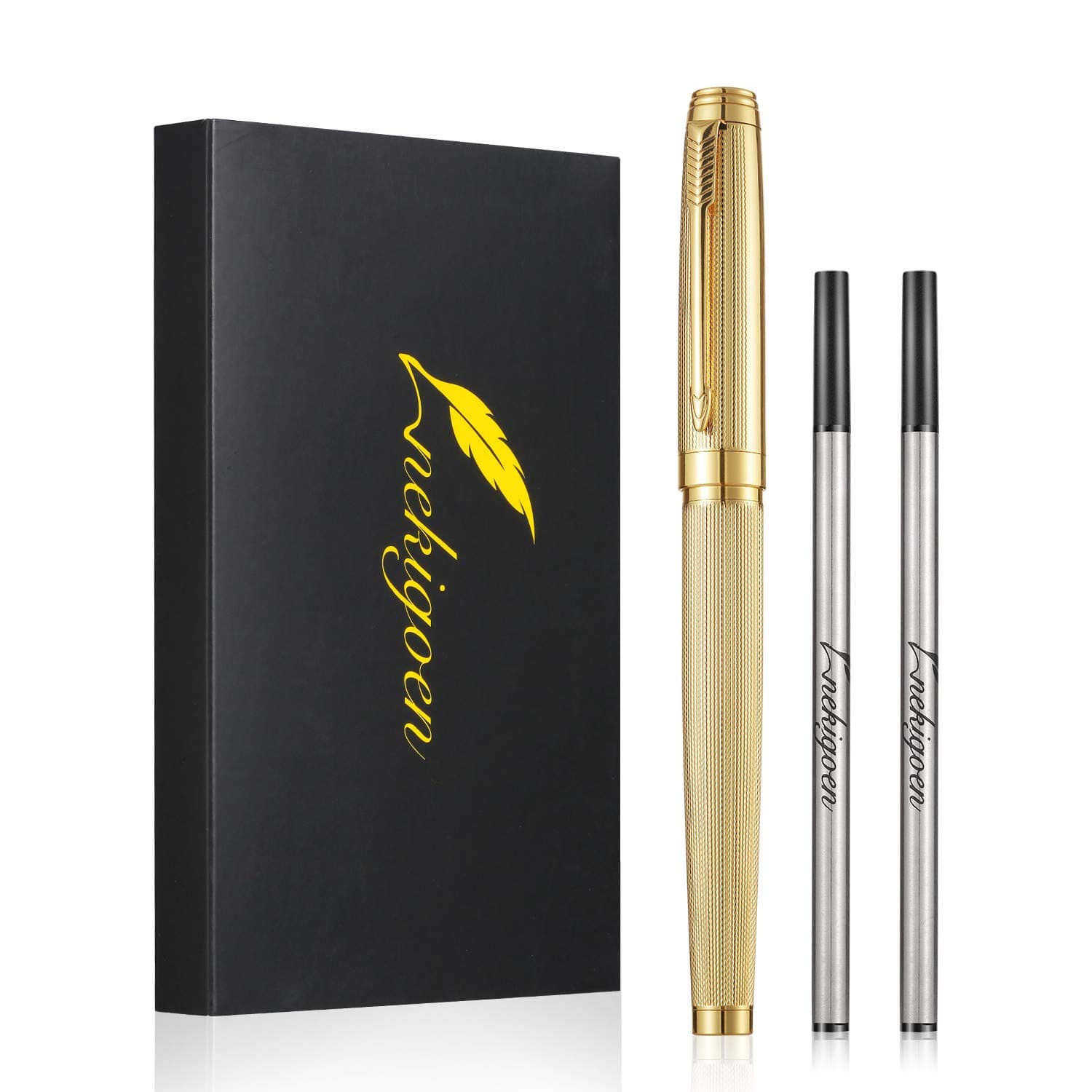 Rollerball Pen for Men Women Luxury Metal Executive Pens Home Office Use with 2 Extra Refills Black Ink 0.7mm G2(gold)