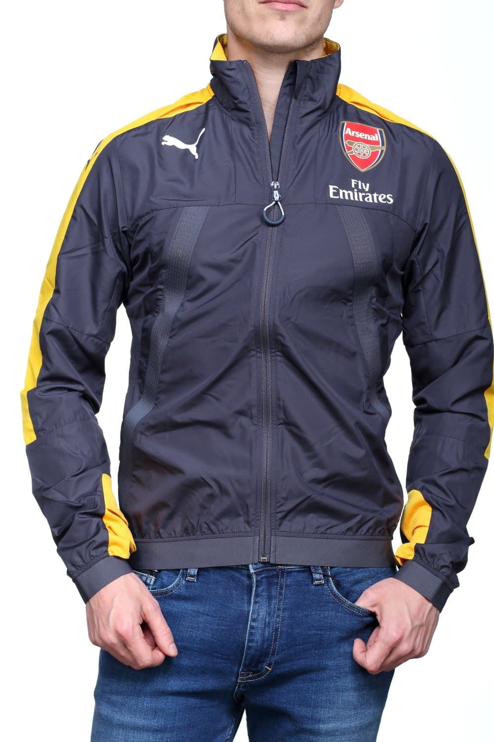 Mens Gents Football Arsenal Training Stadium Vent Jacket Top - Black/Yellow - S