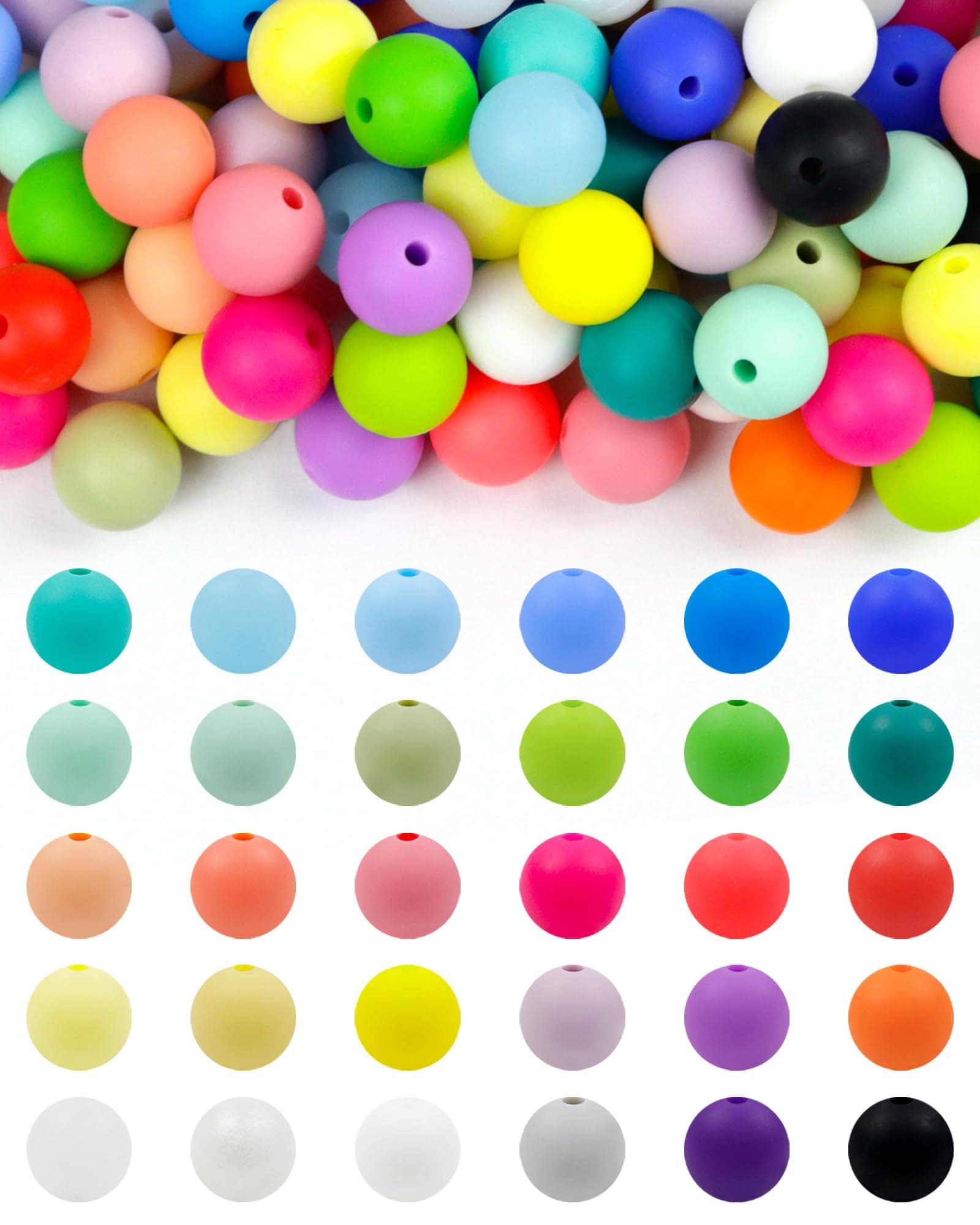 180PCS FIVEIZERO Silicone Beads – 30 Colors 12mm Round Rubber Beads Bulk for DIY Crafts, Keychain Accessories & Jewelry Making