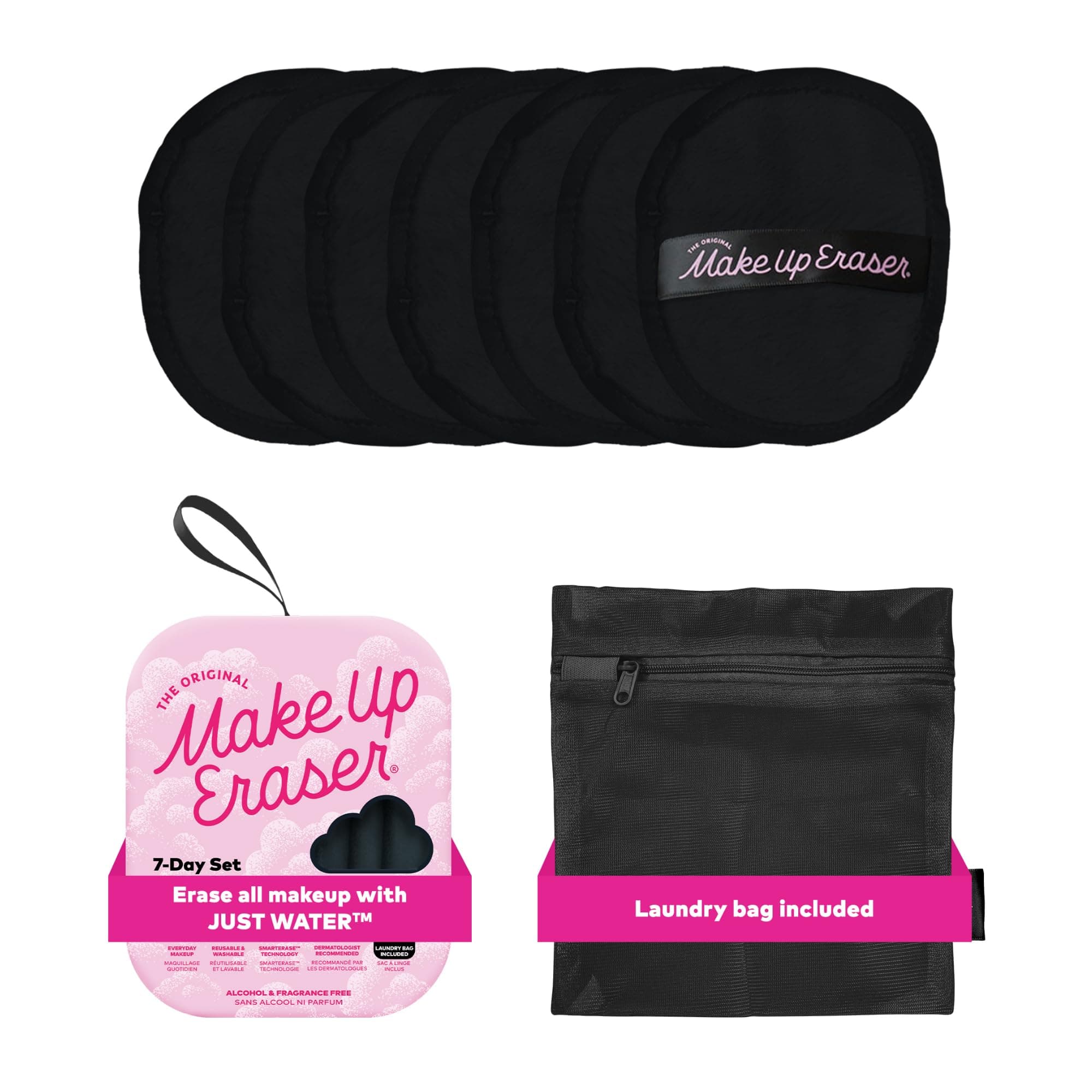 Makeup Eraser The Original, 7-Day Set, All With Just Water, Including Waterproof Mascara, Eyeliner, Foundation, Lipstick, Sunscreen, and More! Chic Black, 7ct.