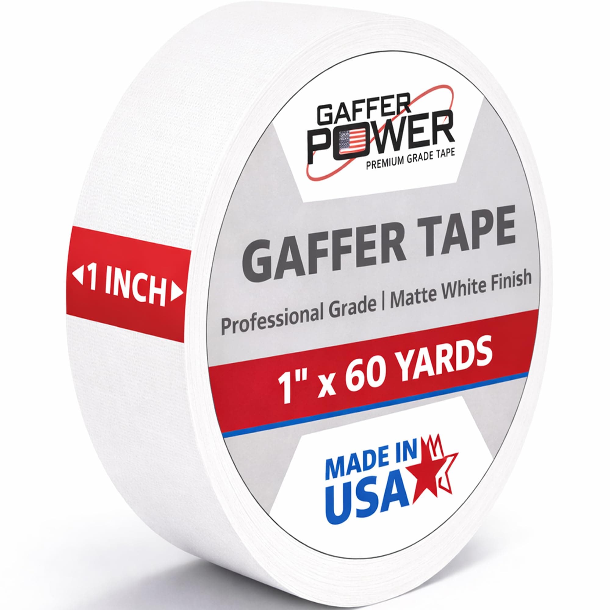 Gaffer Power White Gaffer Tape 1” x 60 Yards – No Residue, Narrow Precision Tape, Made in USA, Matte Non-Reflective Cloth Tape for Labeling, Stage & Cable Management