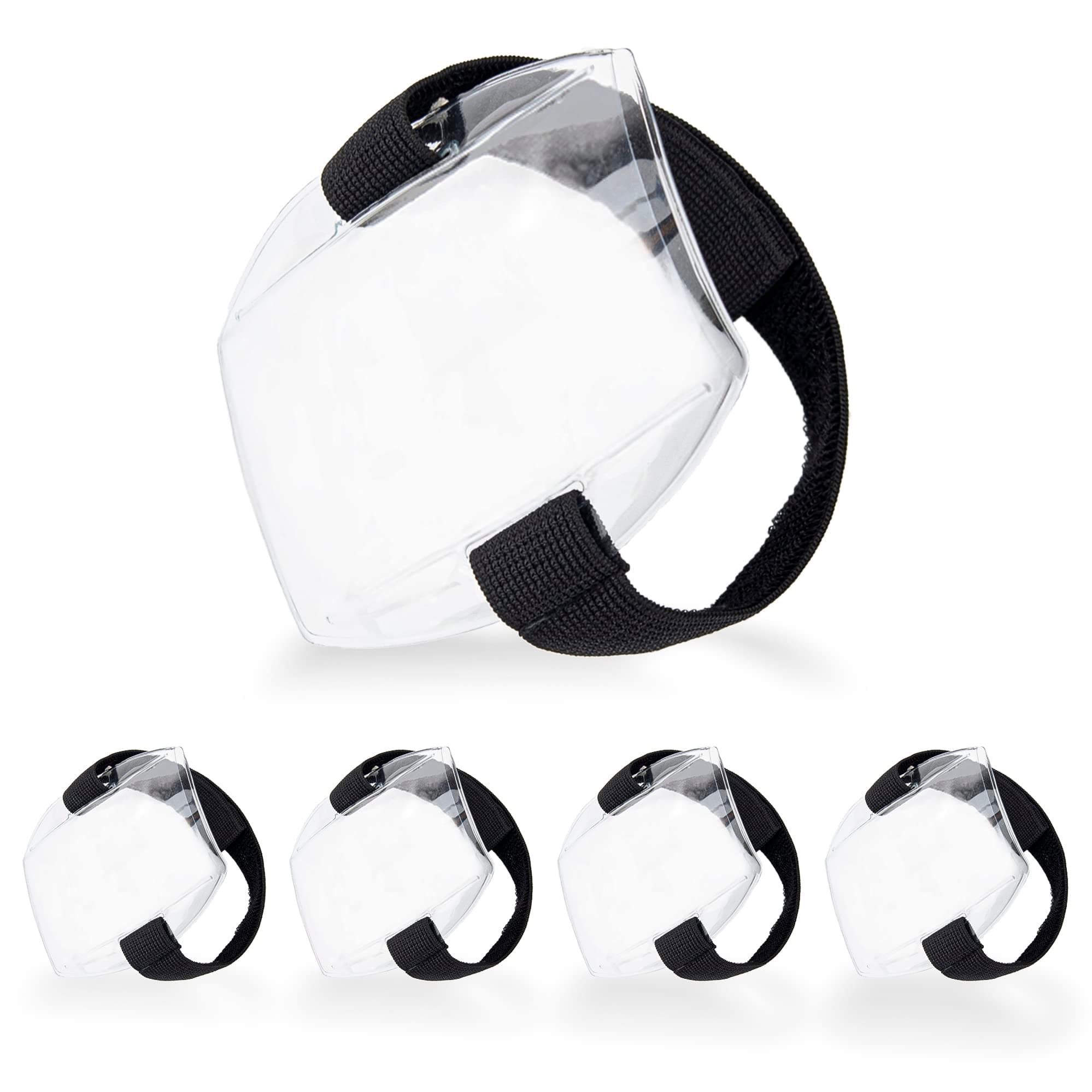 AUEAR, 5 Pack Arm Badge Holder Card ID Armband with Black Adjustable Elastic Strap Fastener Clear Plastic Name Tag