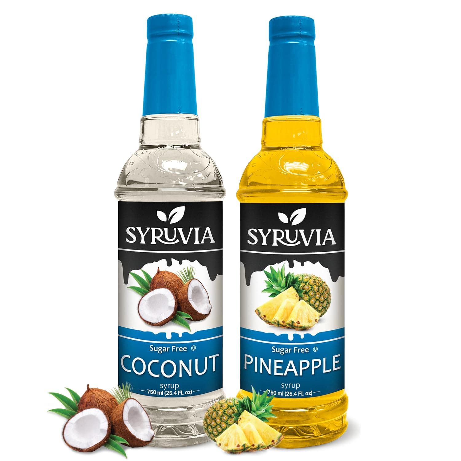 Syruvia Sugar-Free Pineapple & Coconut Syrup Variety Pack For Piña Colada Sugar-Free - 25.4oz - Perfect for Cocktails, Desserts, Italian Soda and More, Kosher and Gluten-Free.