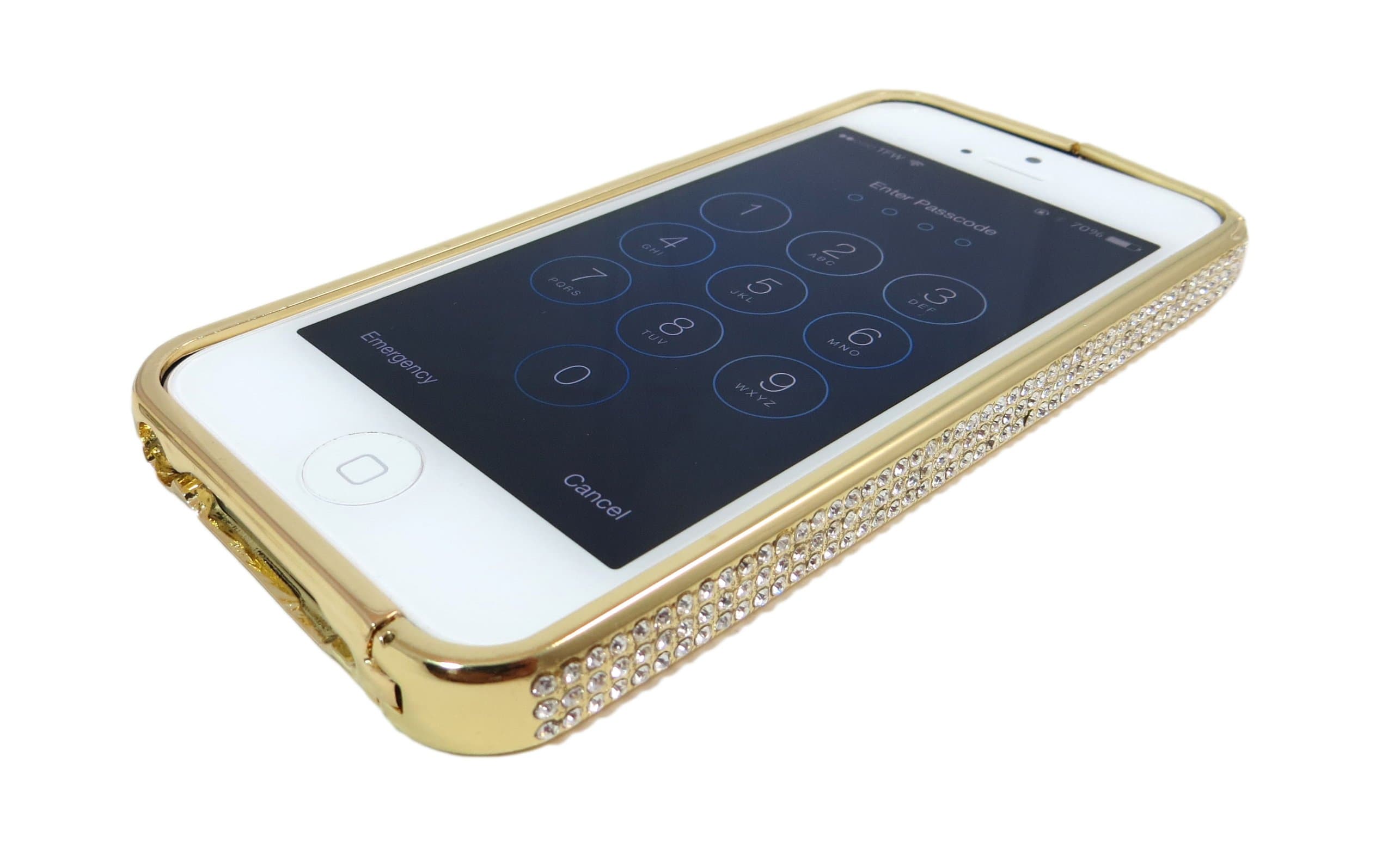Aluminum Metal Bumper Case Cover with Crystal Rhinestone Diamond Bling for iPhone 5 5S 5G - Metallic Gold