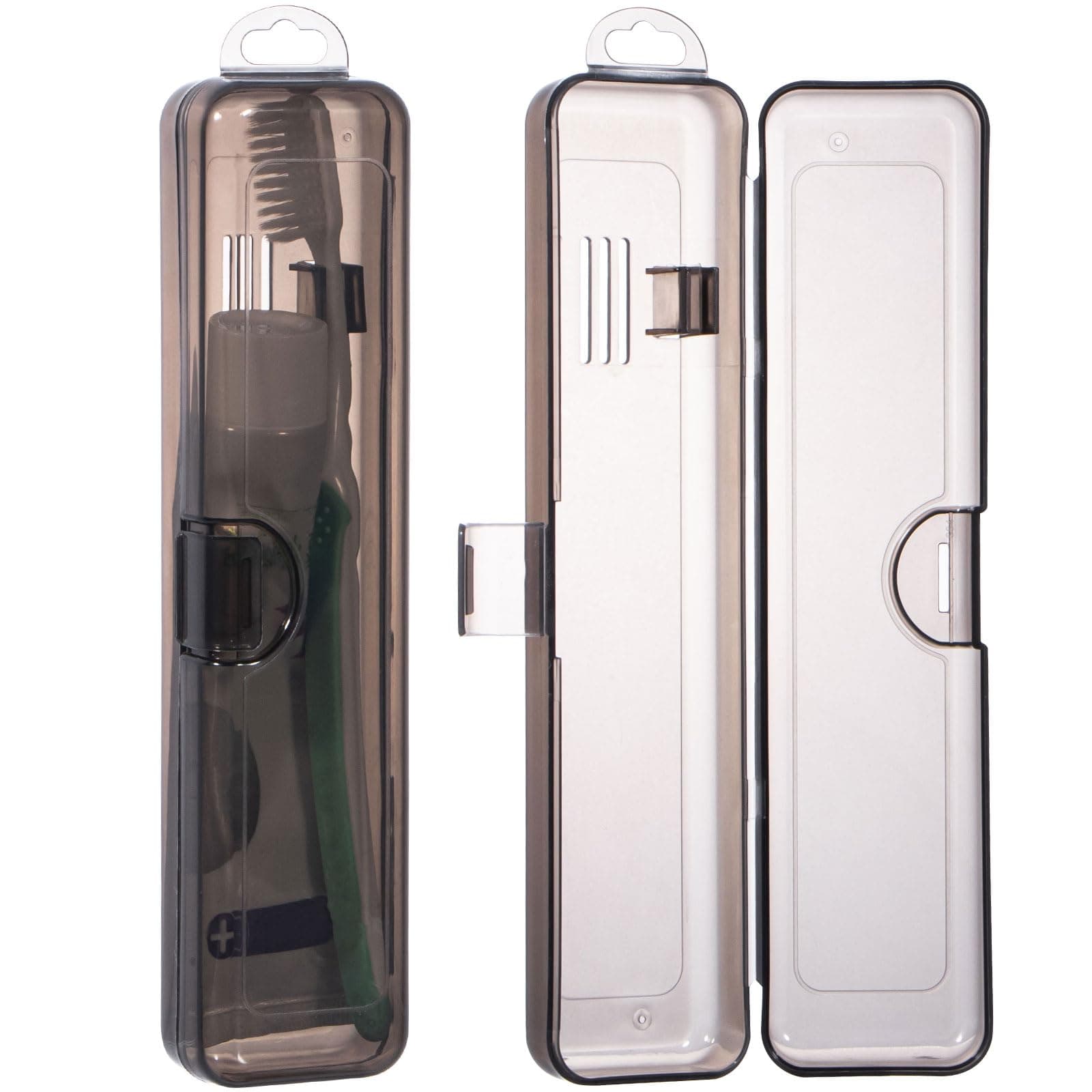 Yeeco Toothbrush Case 2 Packs, Transparent Black Toothbrush Travel Case, Plastic Toothbrush Holder Travel Size, 7.87 x 1.85 x 1.18 inches Portable for Traveling