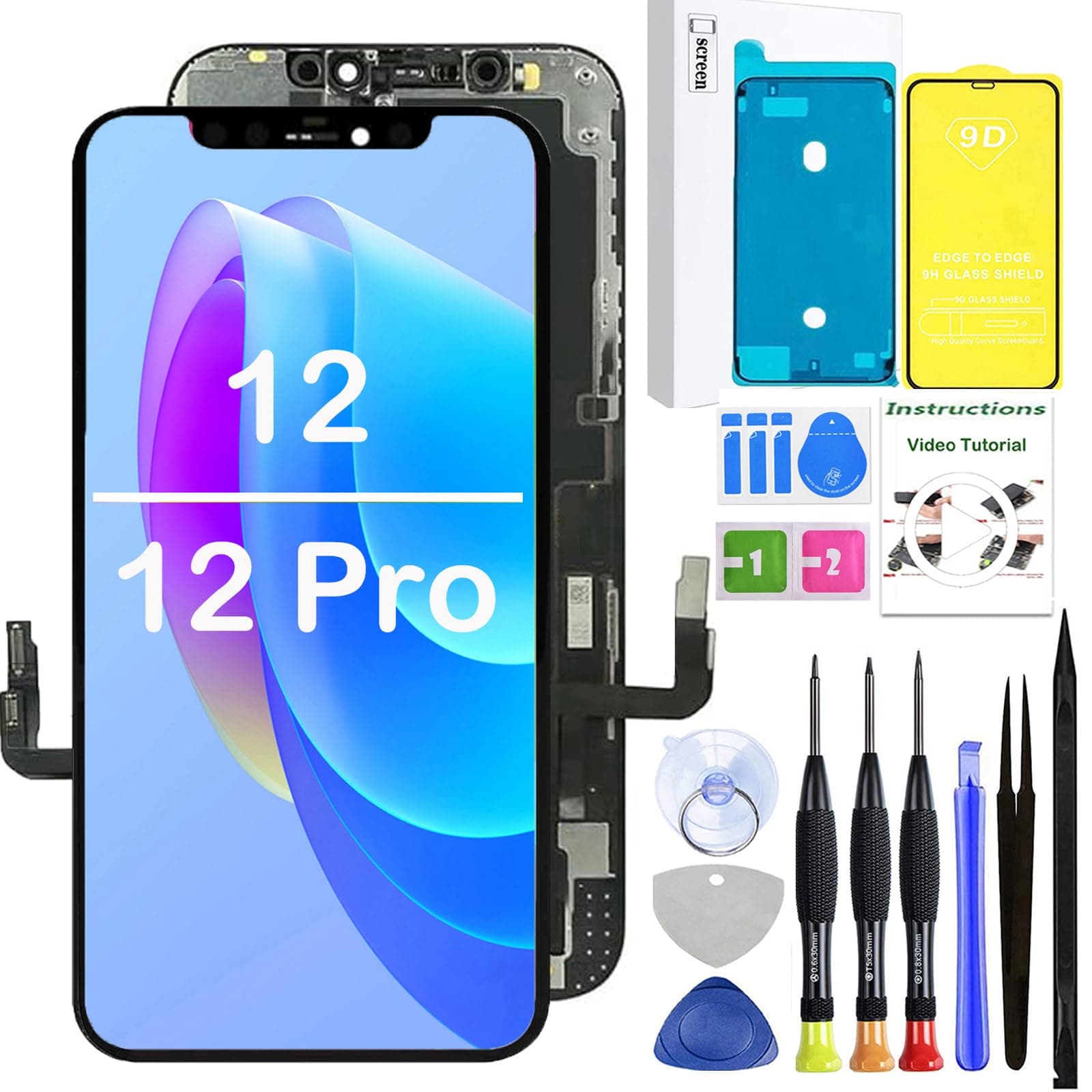 LEAFE iPhone 12/12 Pro Screen Replacement Screen Assembly Full HD LCD Screen Assembly Compatible with iPhone 12/12 Pro 6.1 inch with Screen Protector and Repair Tools (6.1"-12/12 Pro)