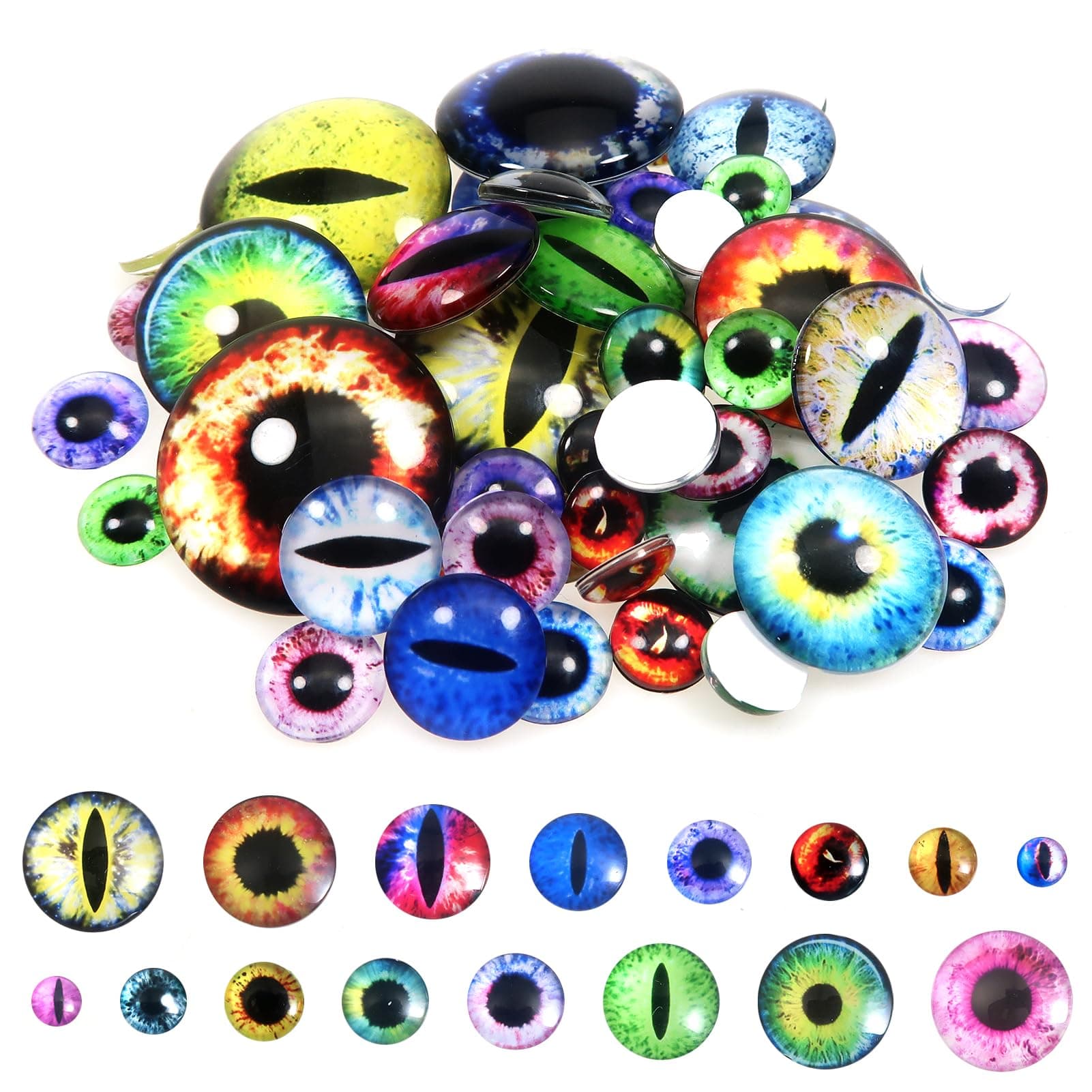 TOAOB THE ONE AND ONLY BABY 160pcs Glass Dragon Eyes Assorted Colors Cabochon Eyes 6mm to 30mm Half Round Dragon Eyes for Clay Doll Making Sculptures Props DIY Jewelry Making Findings