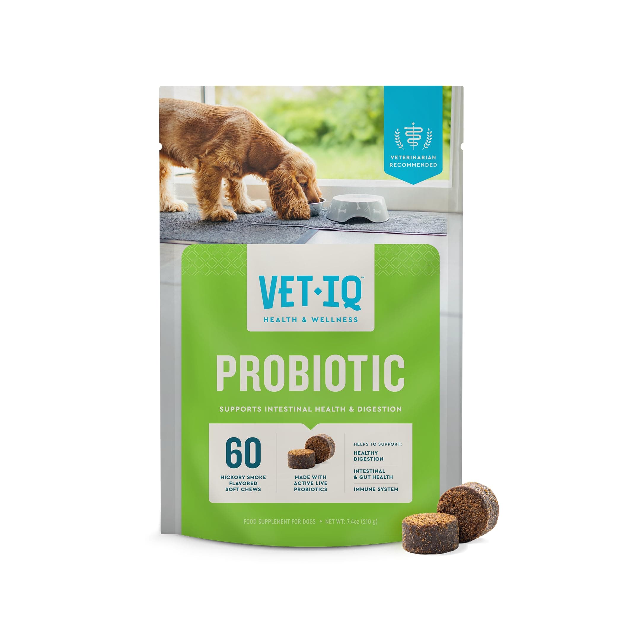Probiotic Supplement for Dogs, Digestive Support for Dogs, Nourishes Gut Bacteria and Supports Bowel Function, Hickory Smoke Flavor, Made in The USA, 60 Count