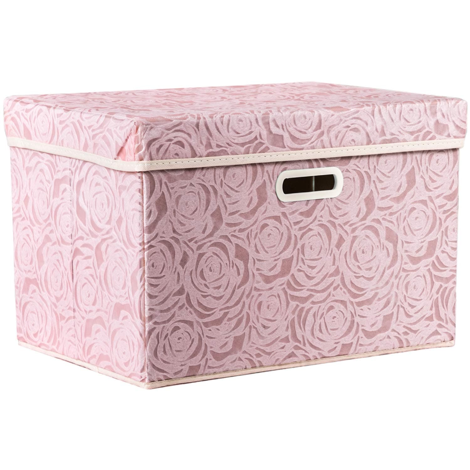 Prandom Storage Boxes with Lids Large.Rose Pattern Fabric Decorative Storage Box, Really Useful Box,Clothing Storage,Cubes Organizers,Collapsible,Stackable,43x30x30cm, Pink[1-Pack]