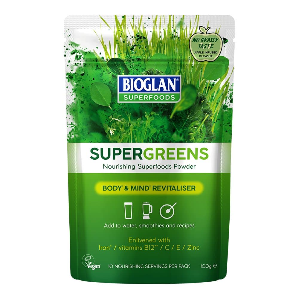 Bioglan Superfoods SuperGreens | Vitamin B12 | Vitamin C & E | Zinc | Iron | 70g