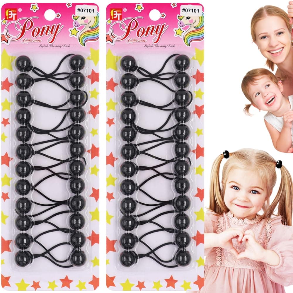 Beauty Town 24PCS Bubble Bead Hair Ties – 16mm Ponytail Holders for Girls & Kids – Colorful Hair Elastics for Braids & Styles (Black)