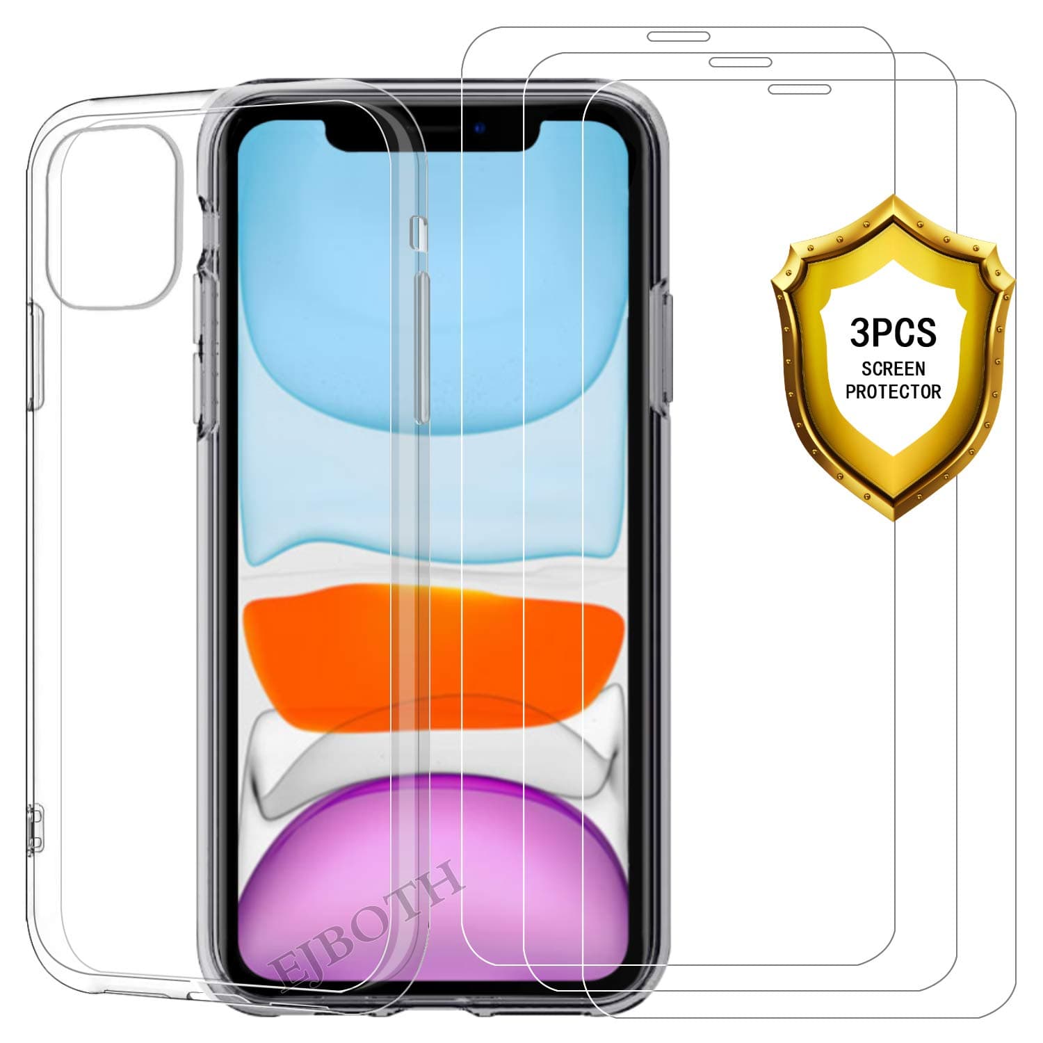 3X Screen Protector [Tempered Glass] and 1X Transparent Cover (for iPhone 11) Everything Provides Better Protection for iPhone 11 6.1 inches 2019.