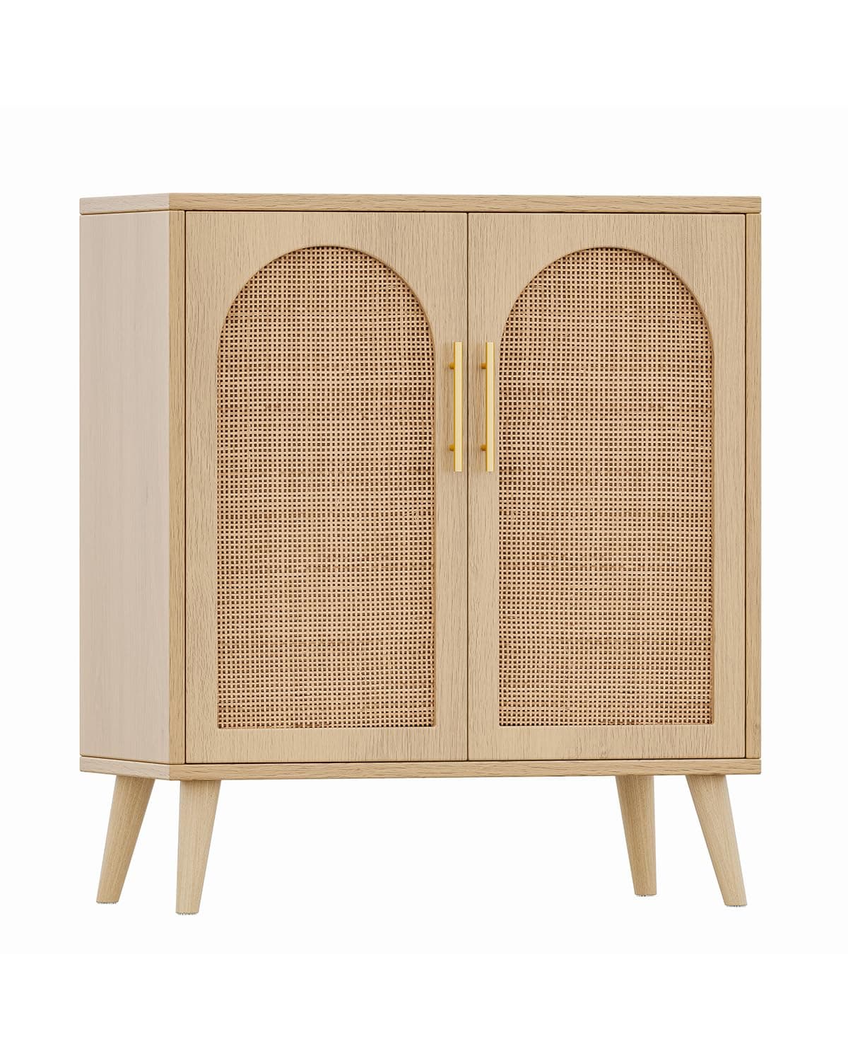 Rovaurx Rattan Storage Cabinet with Doors, Modern Accent Bathroom Floor Cabinet, Sideboard Buffet for Living Room, Entryway, Dining Room and Kitchen, Natural BMGZ108M